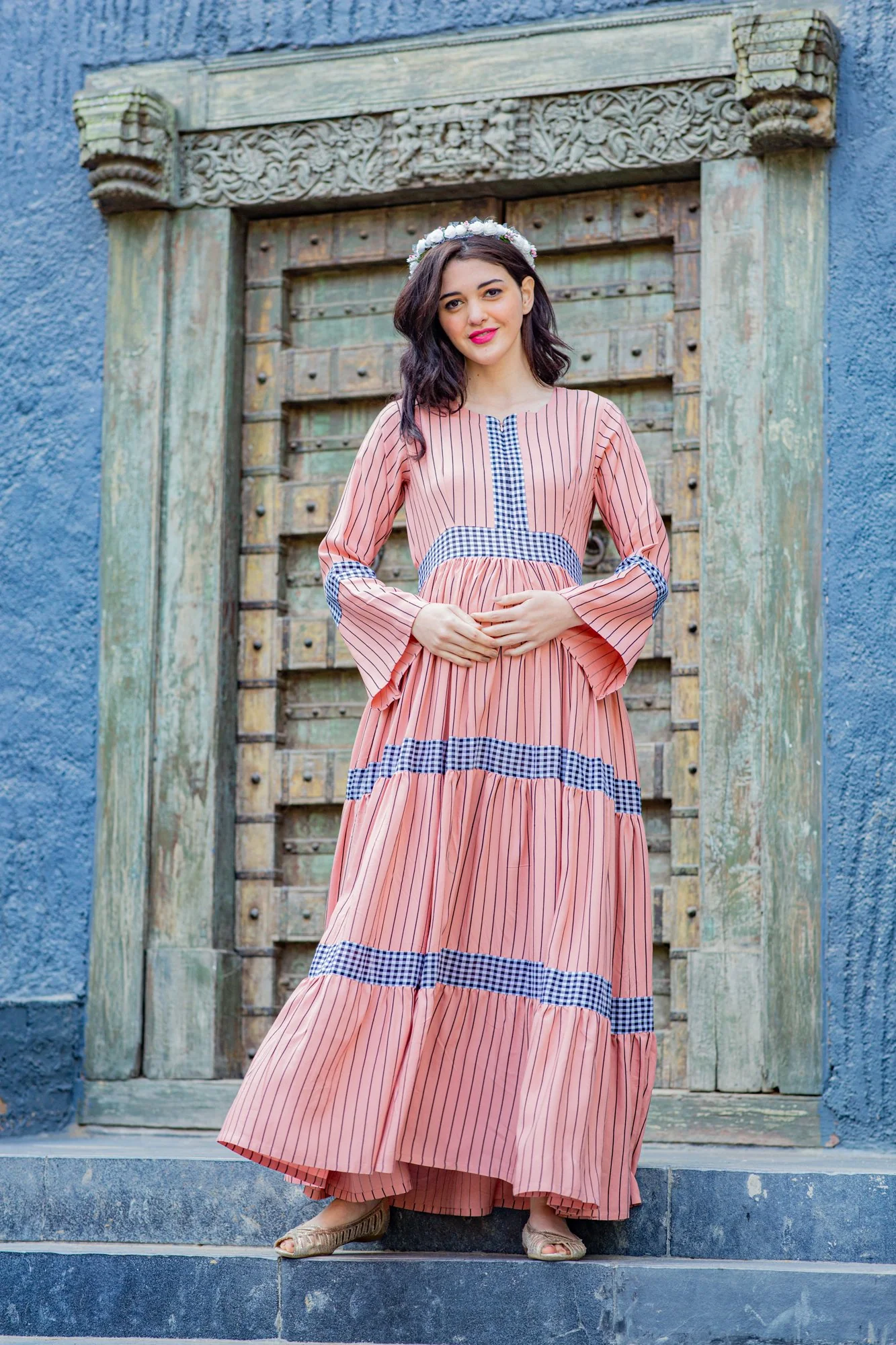 Peachy Striped Maternity & Nursing Dress - Chenance