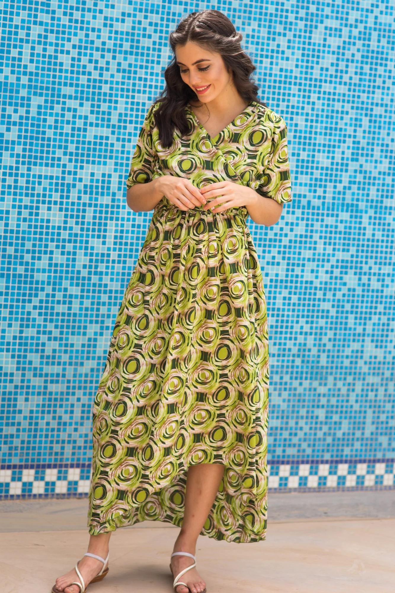 Sage Forest High-Low Nursing Wrap Dress - Chenance