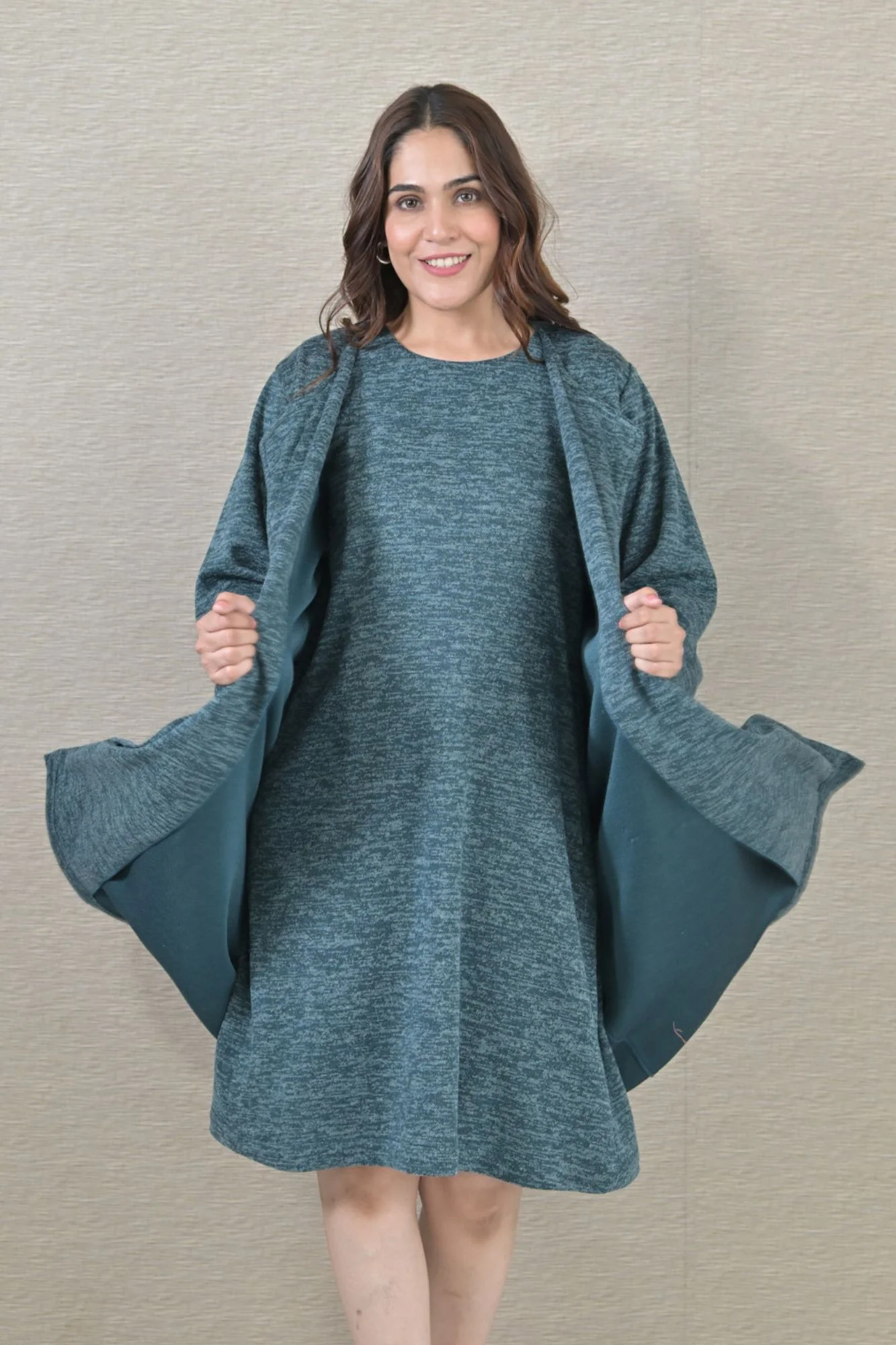 Warm Ocean Green Maternity Winter Cover Up - Chenance