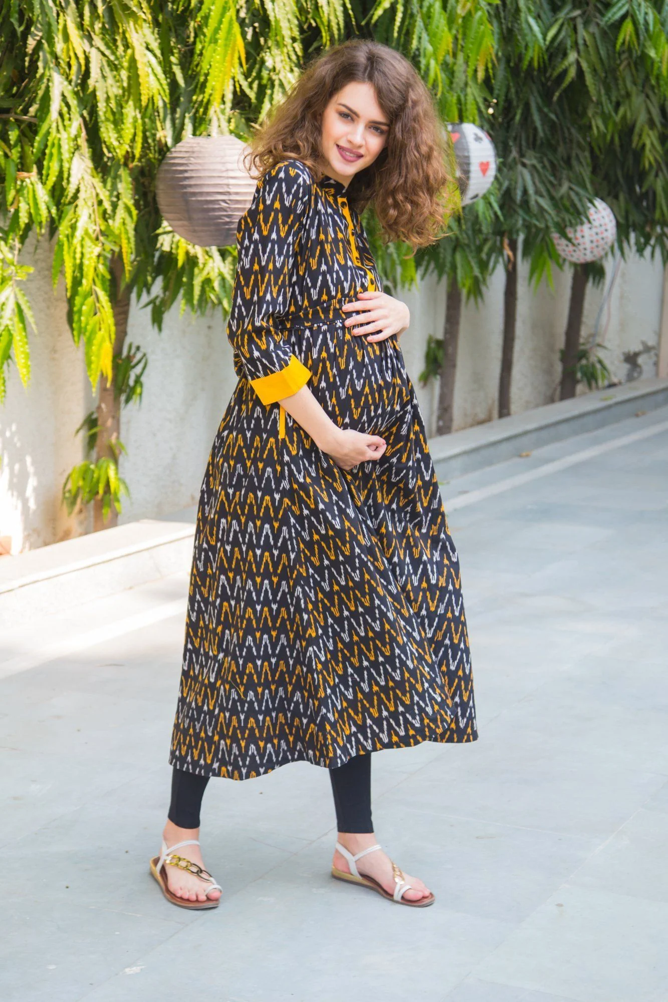 Black Ikat Pocket Maternity & Nursing Kurta - Chenance