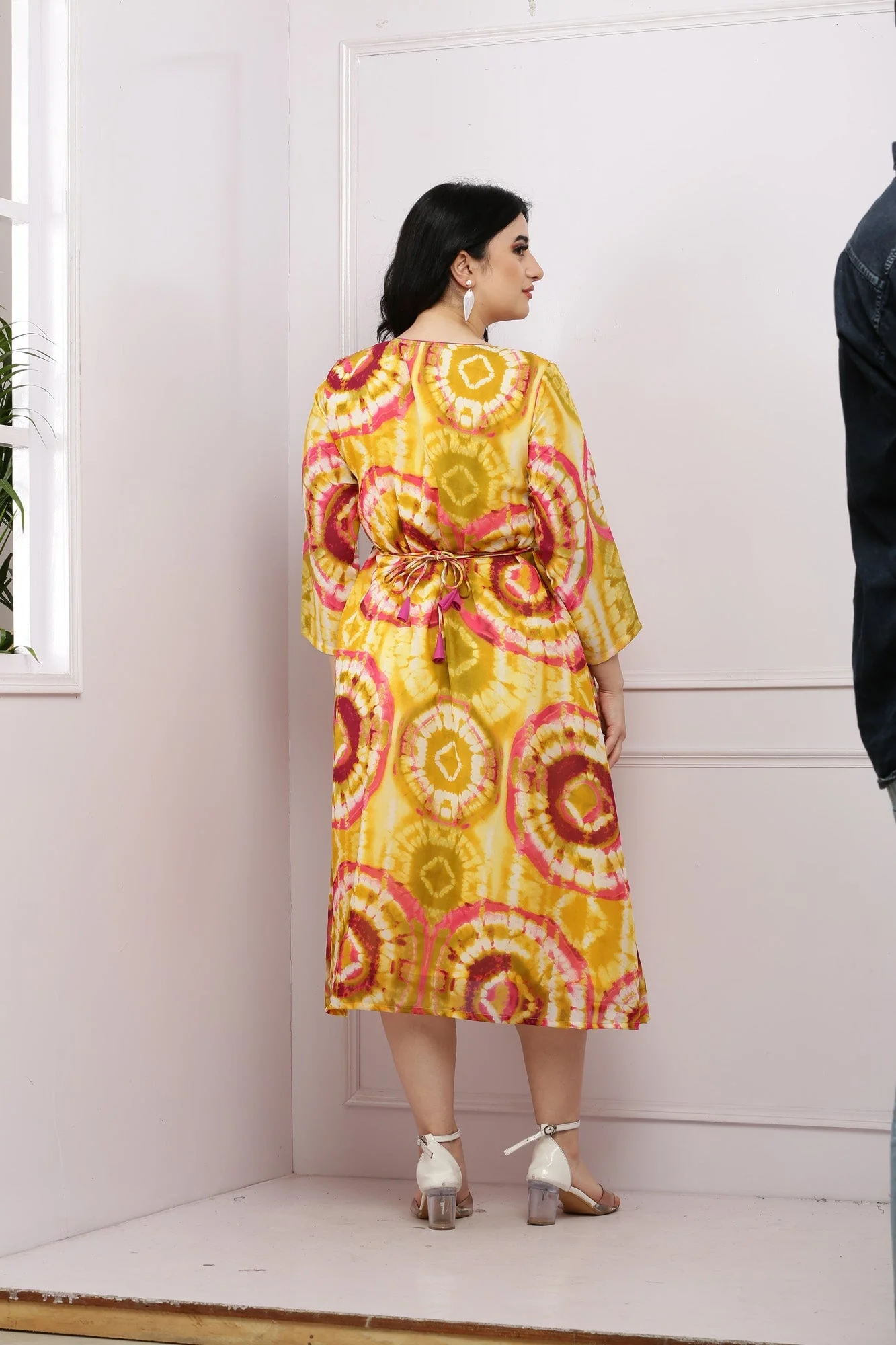 Classy Yellow Tie & Dye Nursing Flap Dress - Chenance