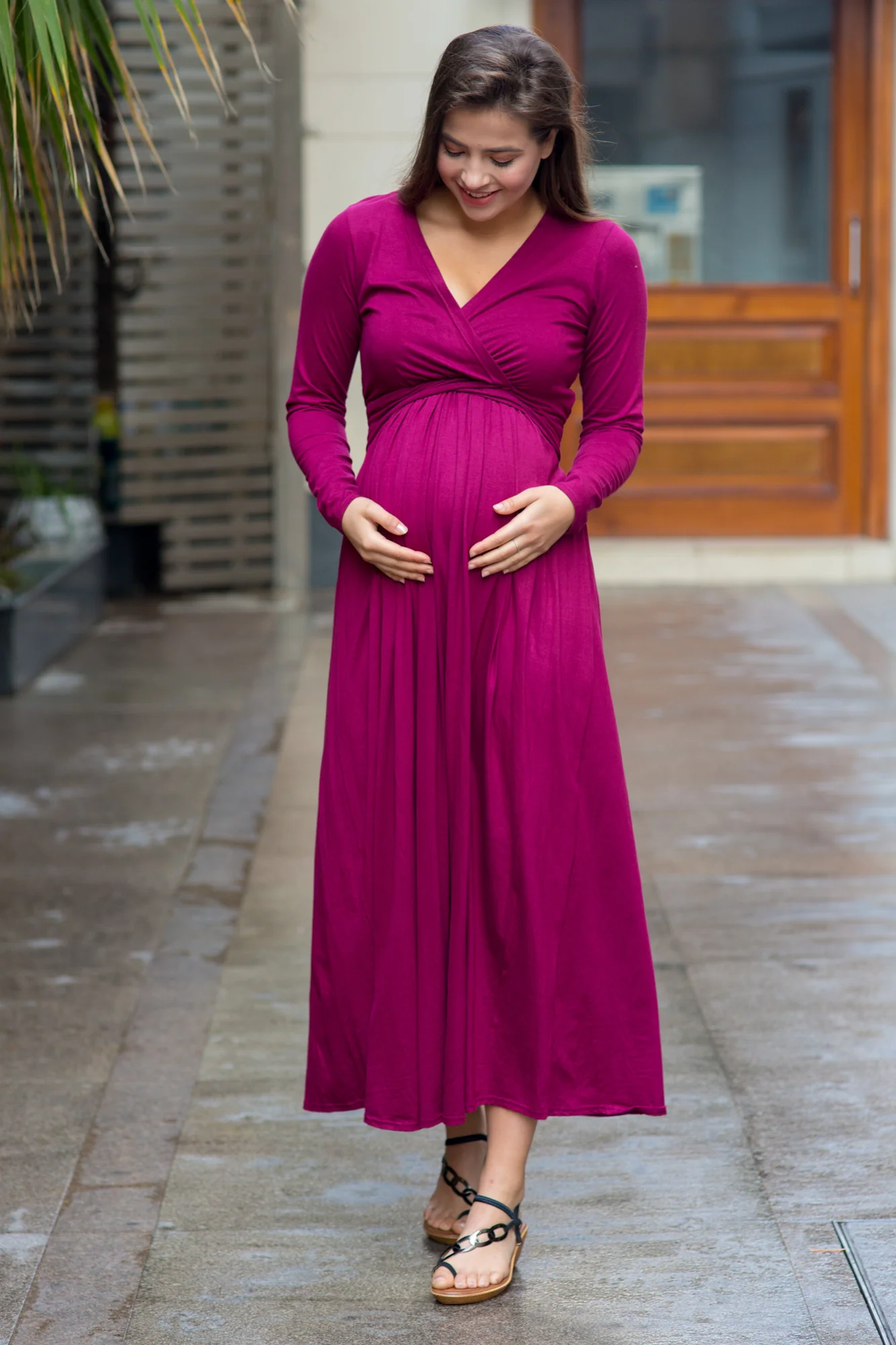 Maroon Berry Maternity & Nursing Maxi - Chenance