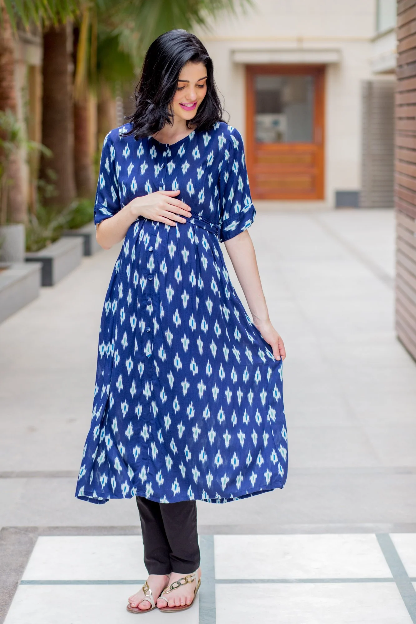 Blue White Loom Maternity and Nursing Kurta - Chenance