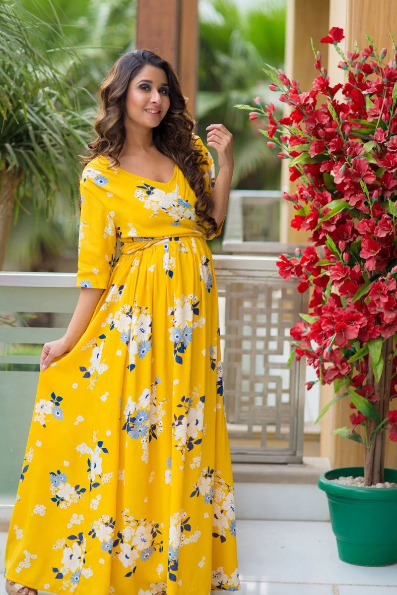 Hello Yellow Back Tie Crepe Dress (MOM & BABY) - Chenance