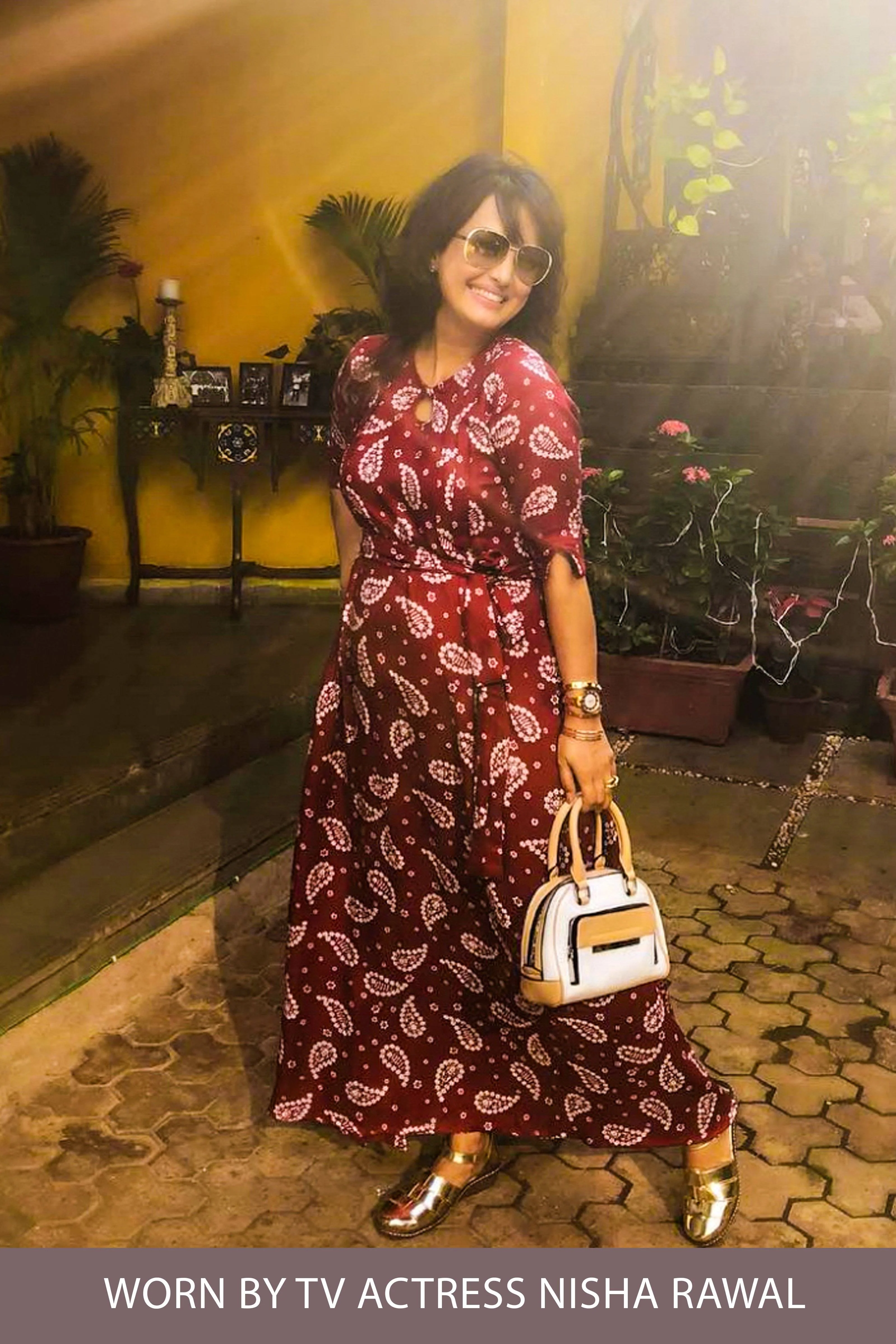 Maroon White Paisley Slit Concealed Zips Maternity & Feeding Dress - Chenance