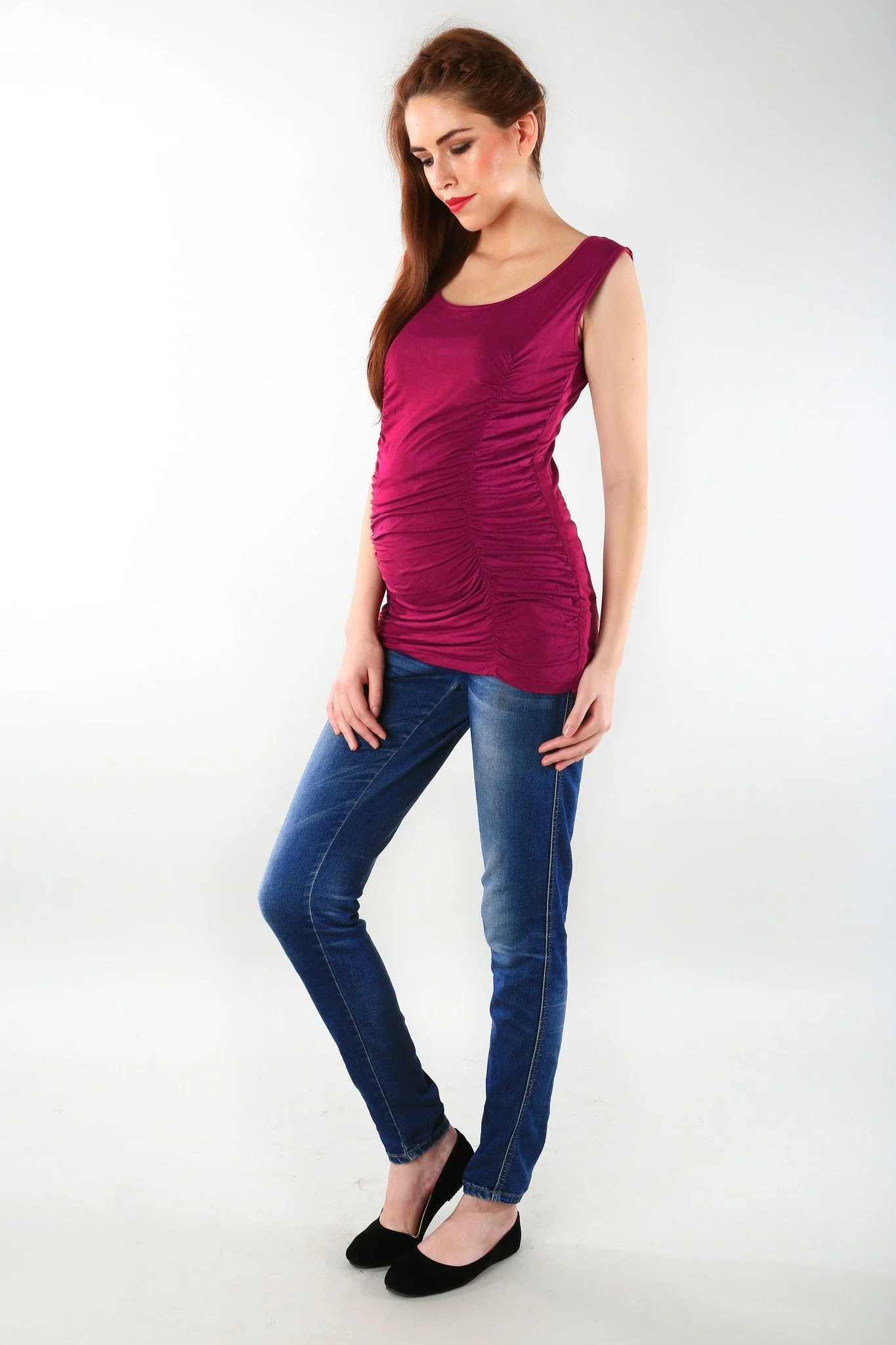 Gathered Deep Pink Maternity Tank Top - Chenance