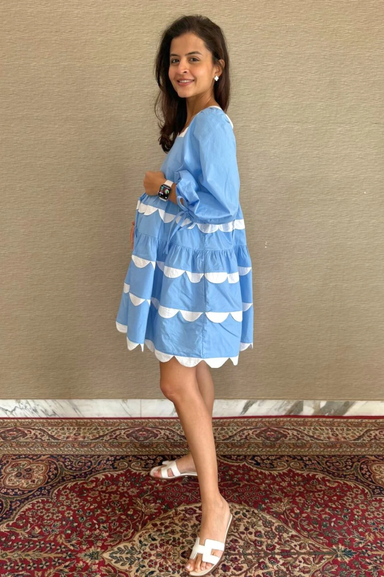 Luxe Graceful Blue Maternity Dress (100% Cotton) - Chenance