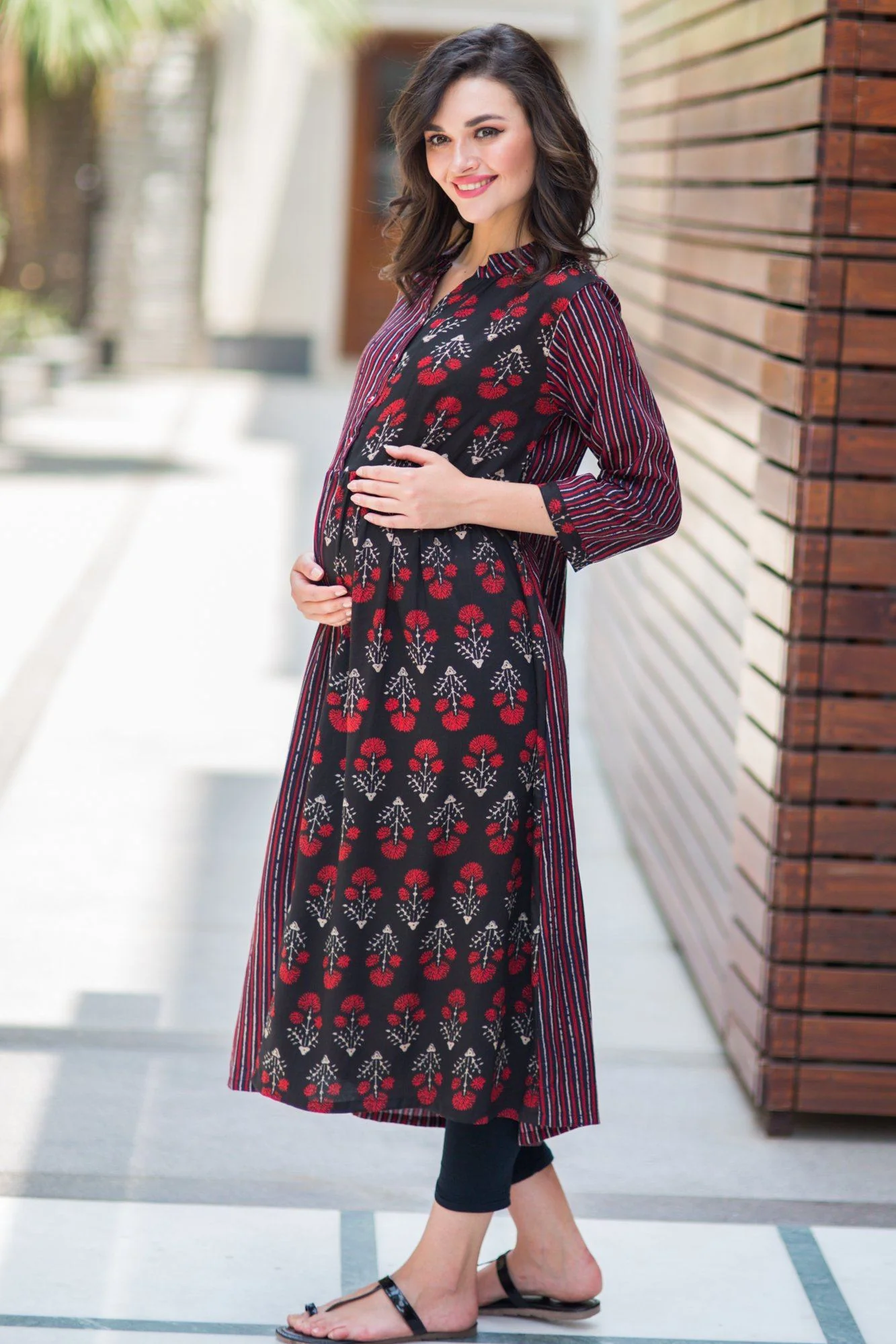 Earthy Striped Maternity & Nursing Kurta - Chenance