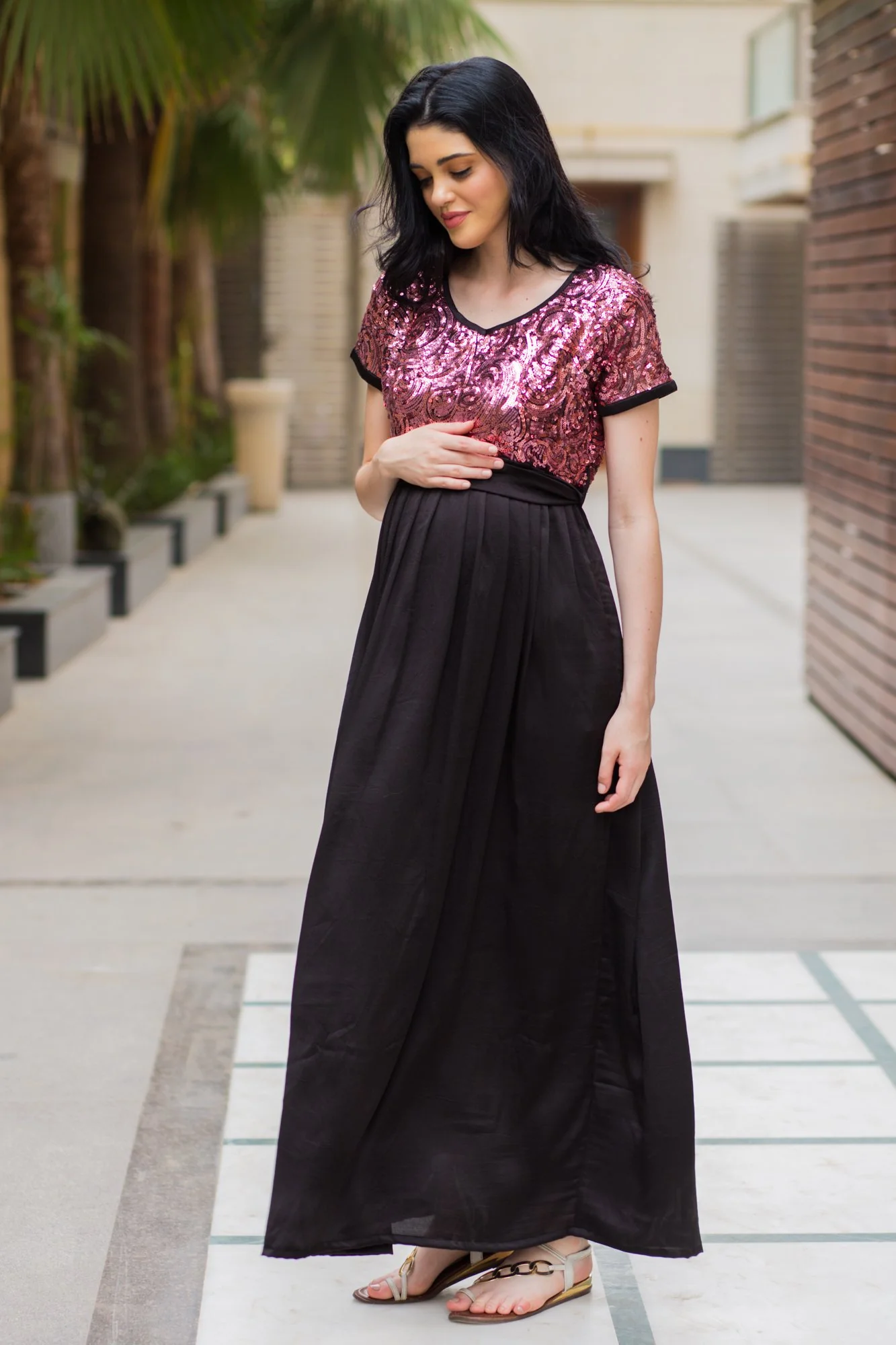 Luxe Mulberry Jade Sequin Maternity Dress - Chenance