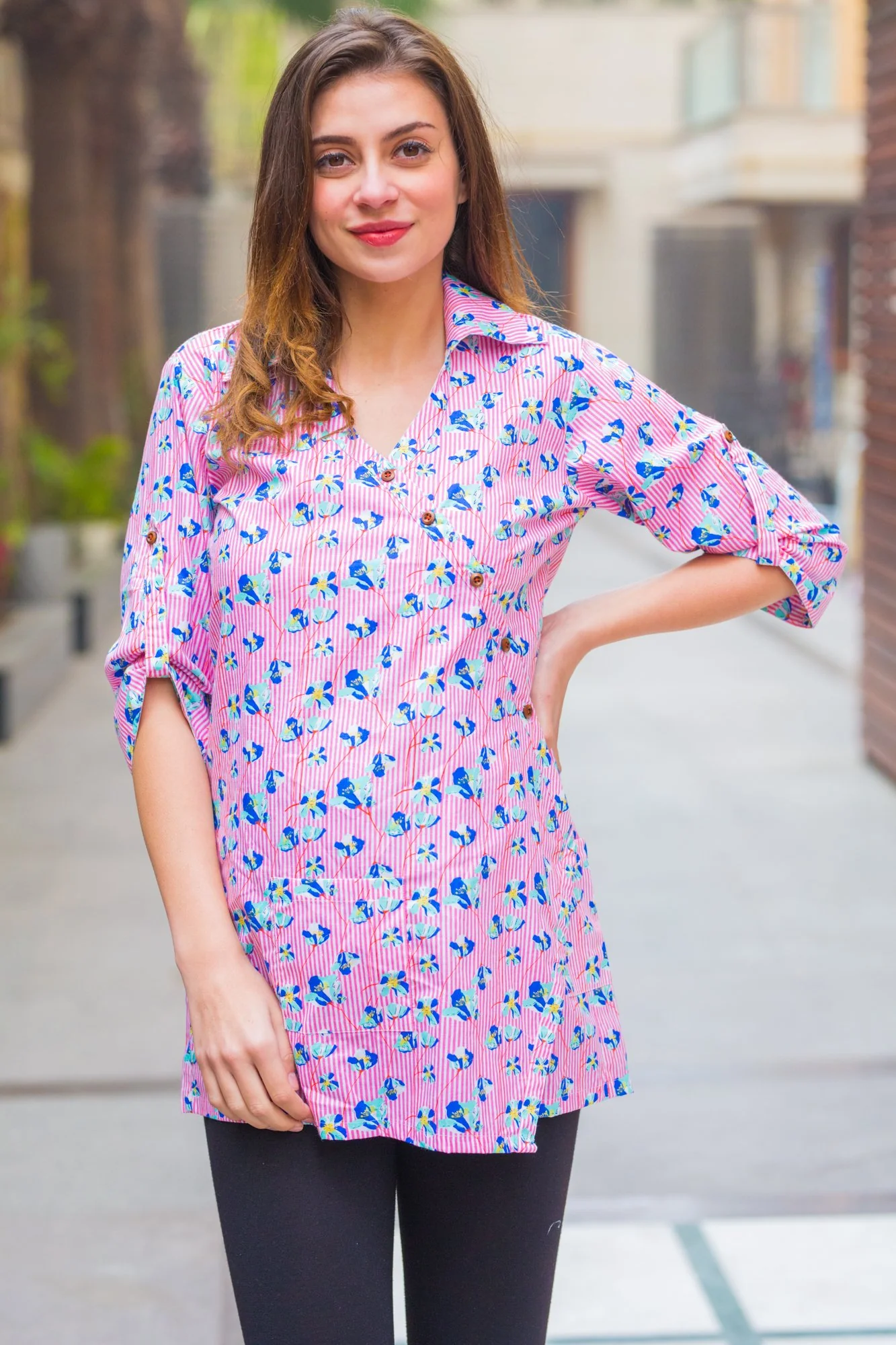 Floral Striped Crossover Maternity & Nursing Top - Chenance