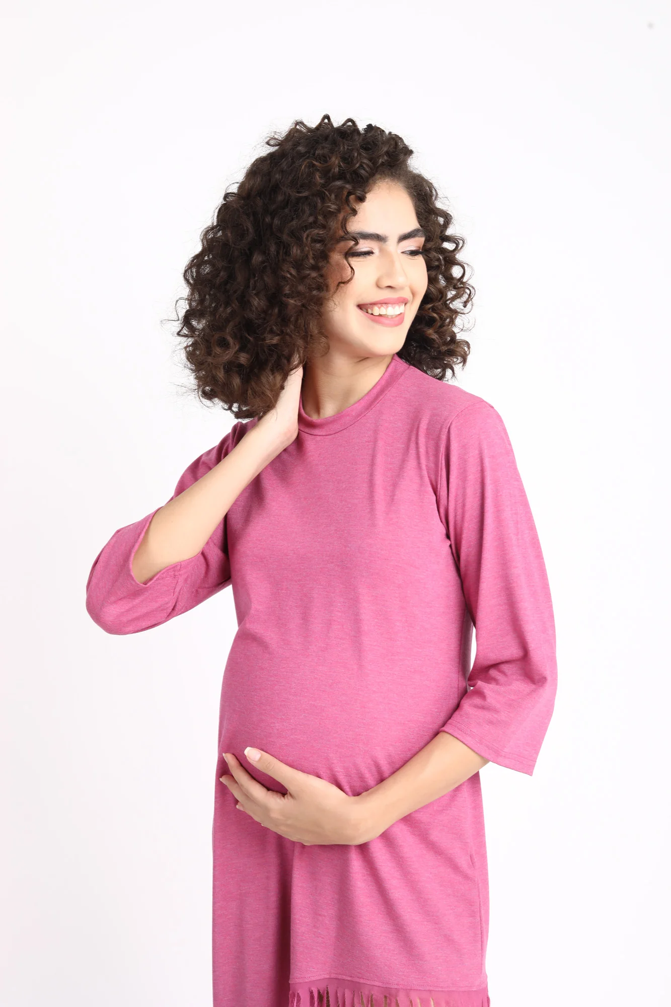 Sizzling Dusty Pink Maternity Fringe Dress - Chenance