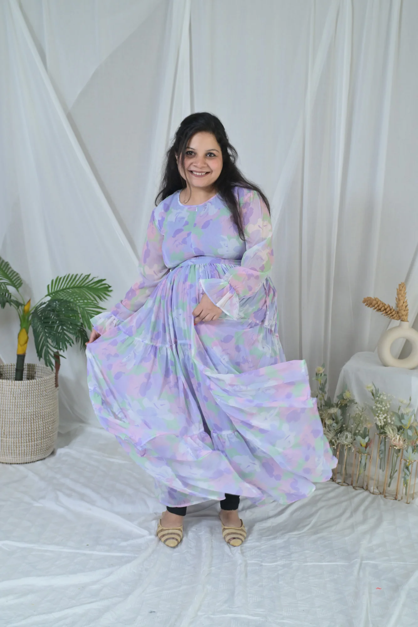 Serene Violet Maternity & Nursing Layer Dress - Chenance