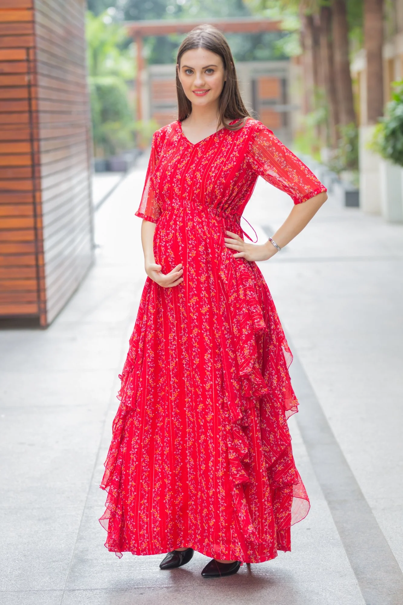 Luxe Sangria Maternity Dress With Sleeves - Chenance