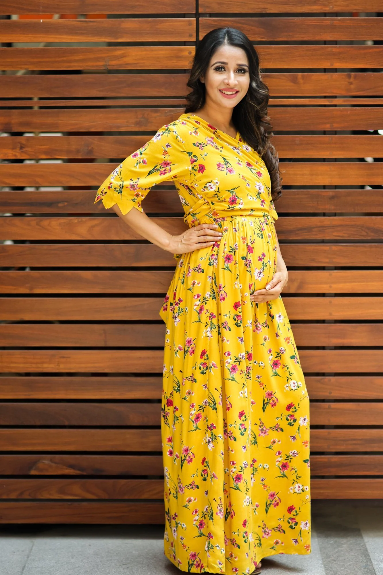 Sunny Yellow Blossom Maternity& Nursing Wrap Dress - Chenance