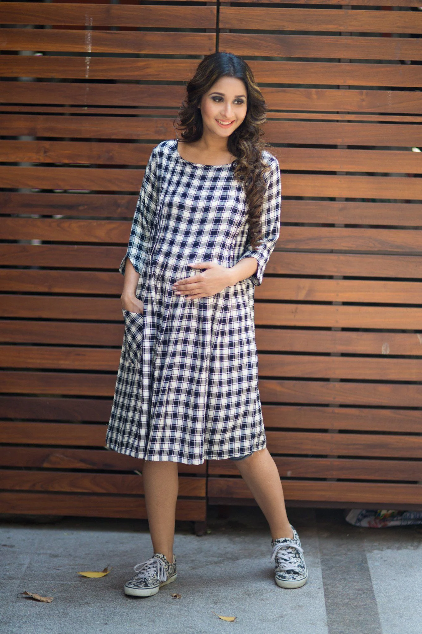 Classic Plaid Pintucks Nursing Dress - Chenance