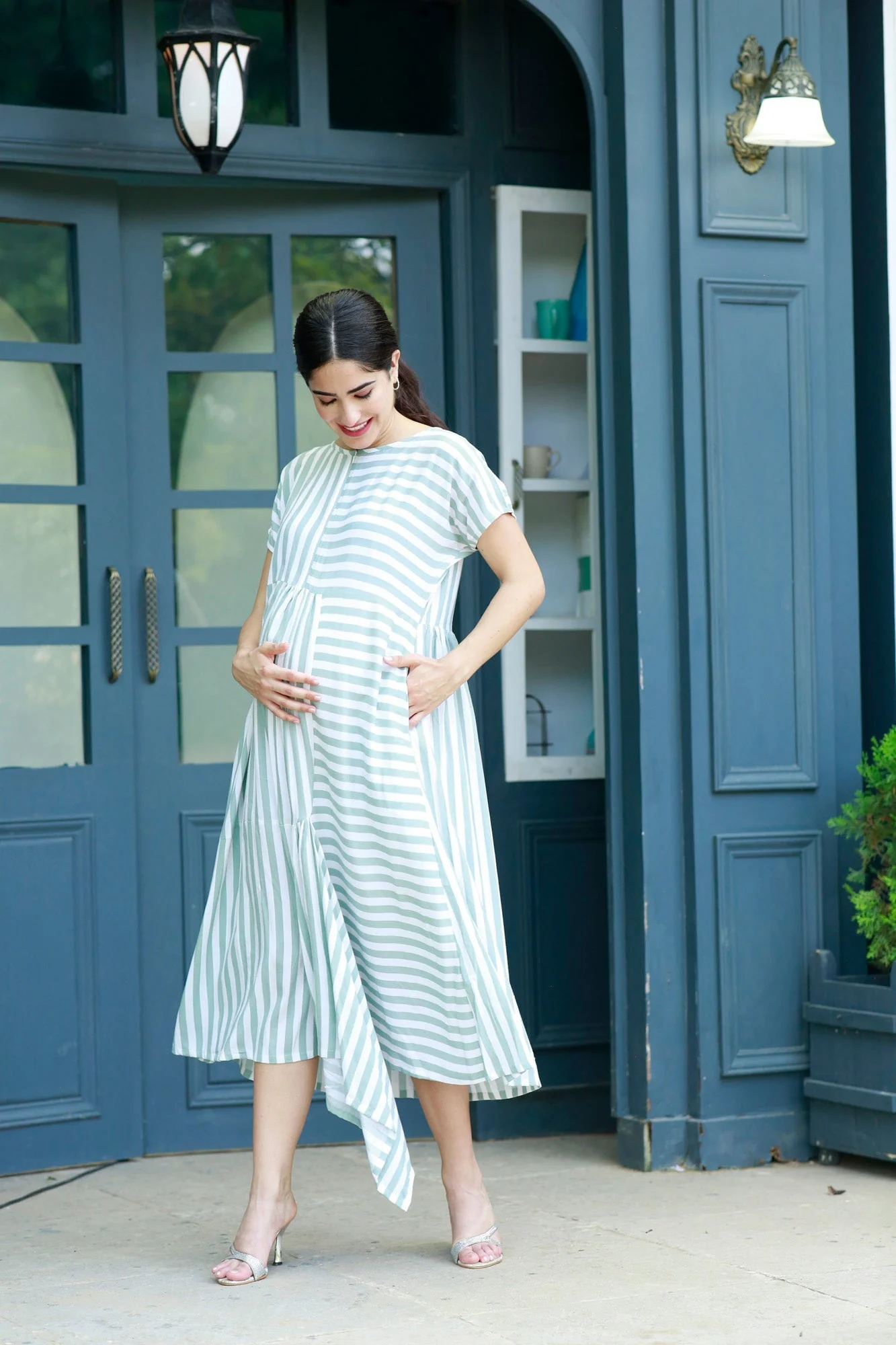 Love Sage Green Striped Maternity & Nursing Dress - Chenance