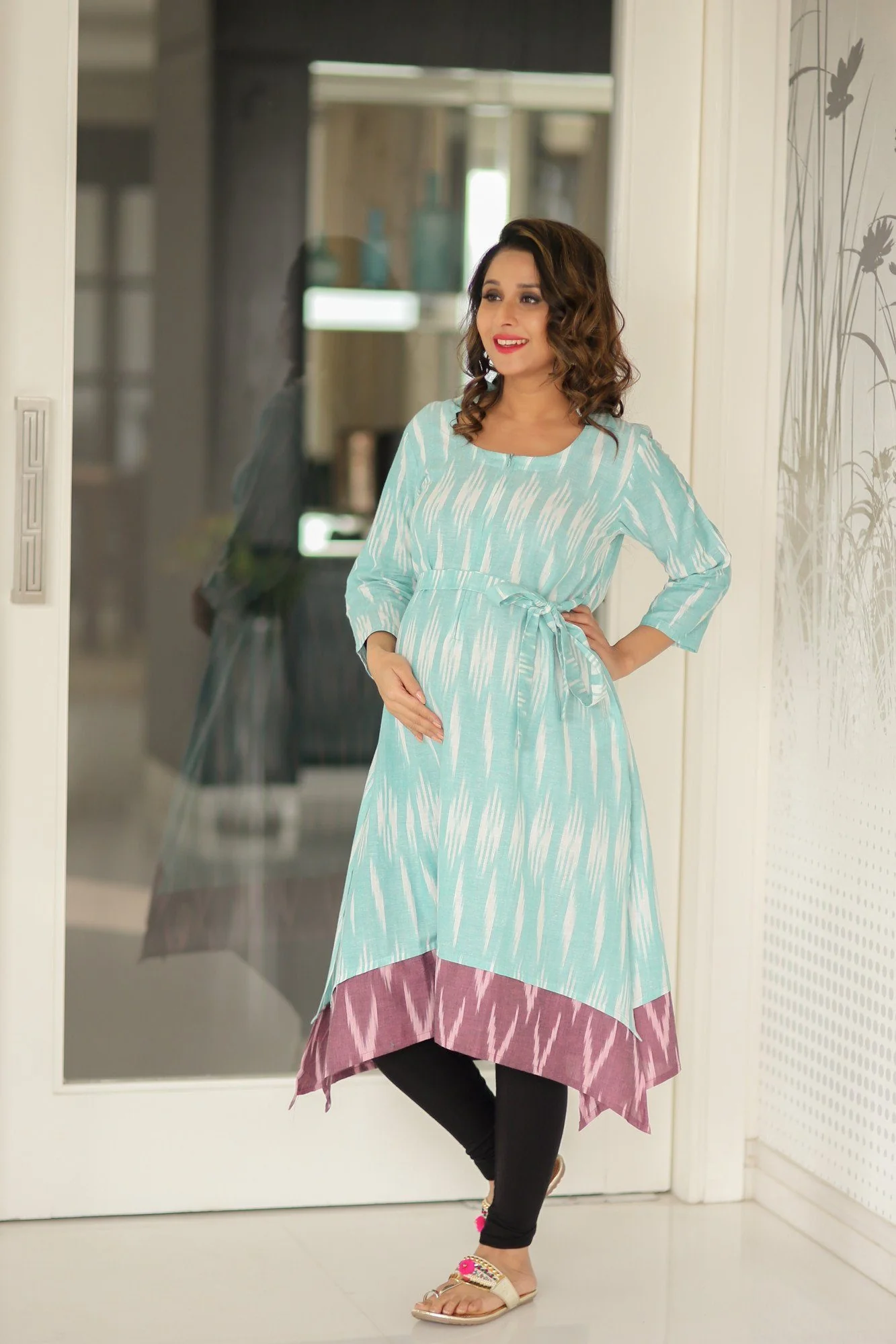 Mint Ikat Front Zip Nursing Kurta - Chenance