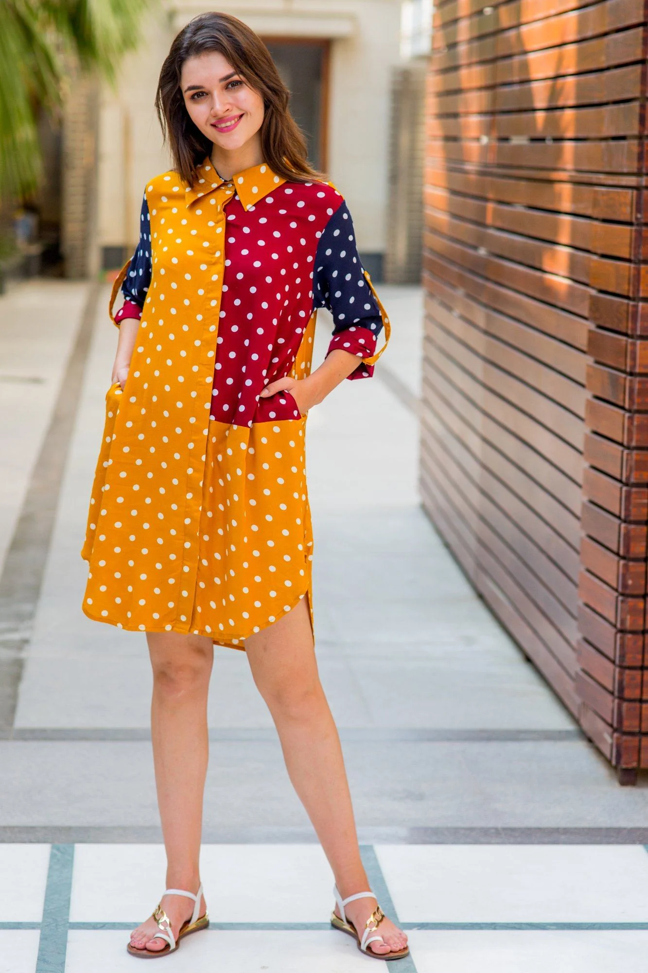 Multi Polka Versatile Nursing Shirt Dress - Chenance