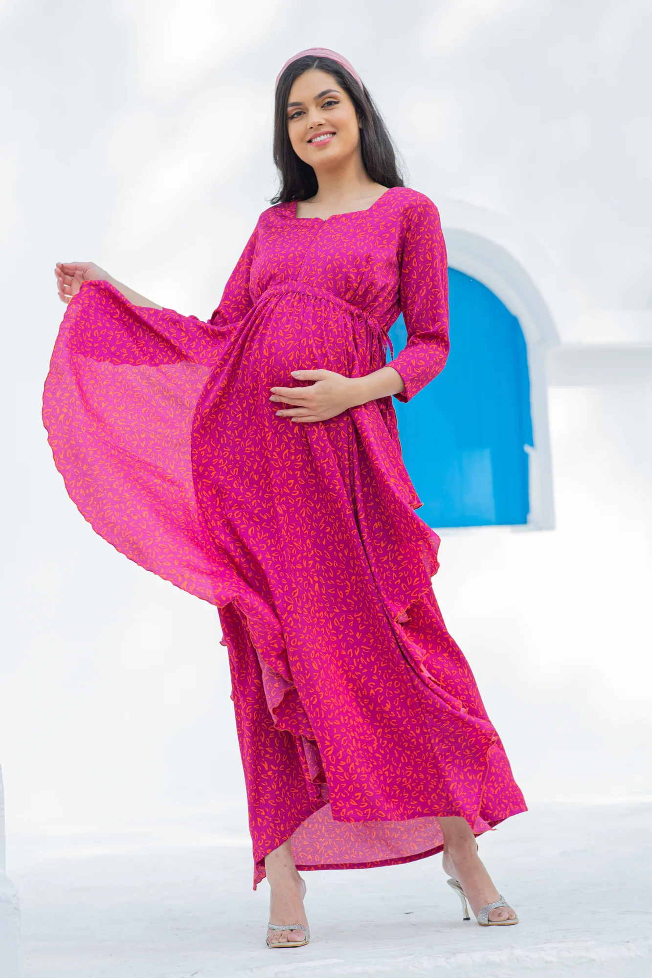 Paradise Fuschia Maternity & Nursing Flow Dress - Chenance