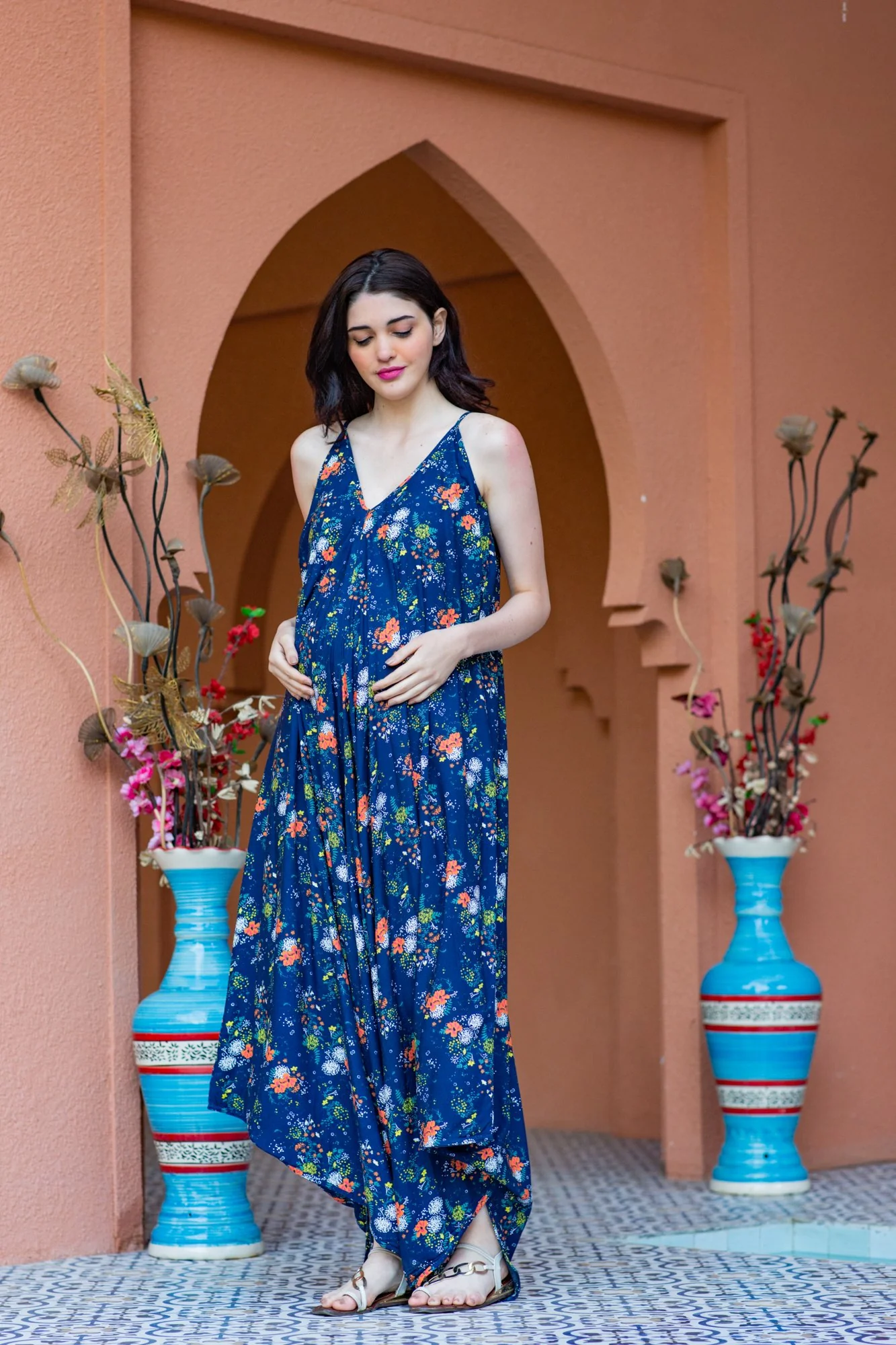 Cobalt Floral Maternity Jumpsuit - Chenance