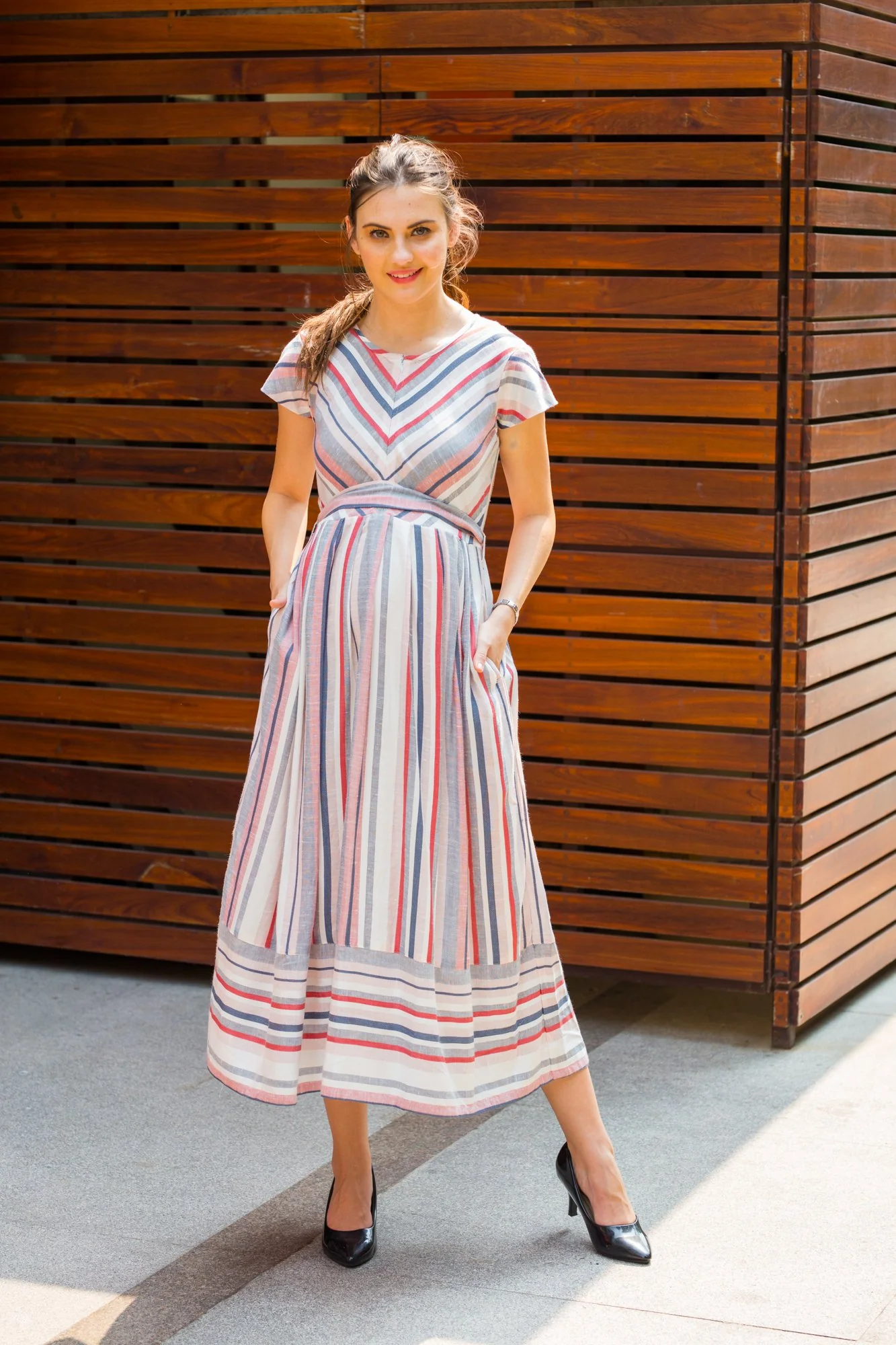 Pastel Viscose Striped Maternity & Nursing Dress - Chenance
