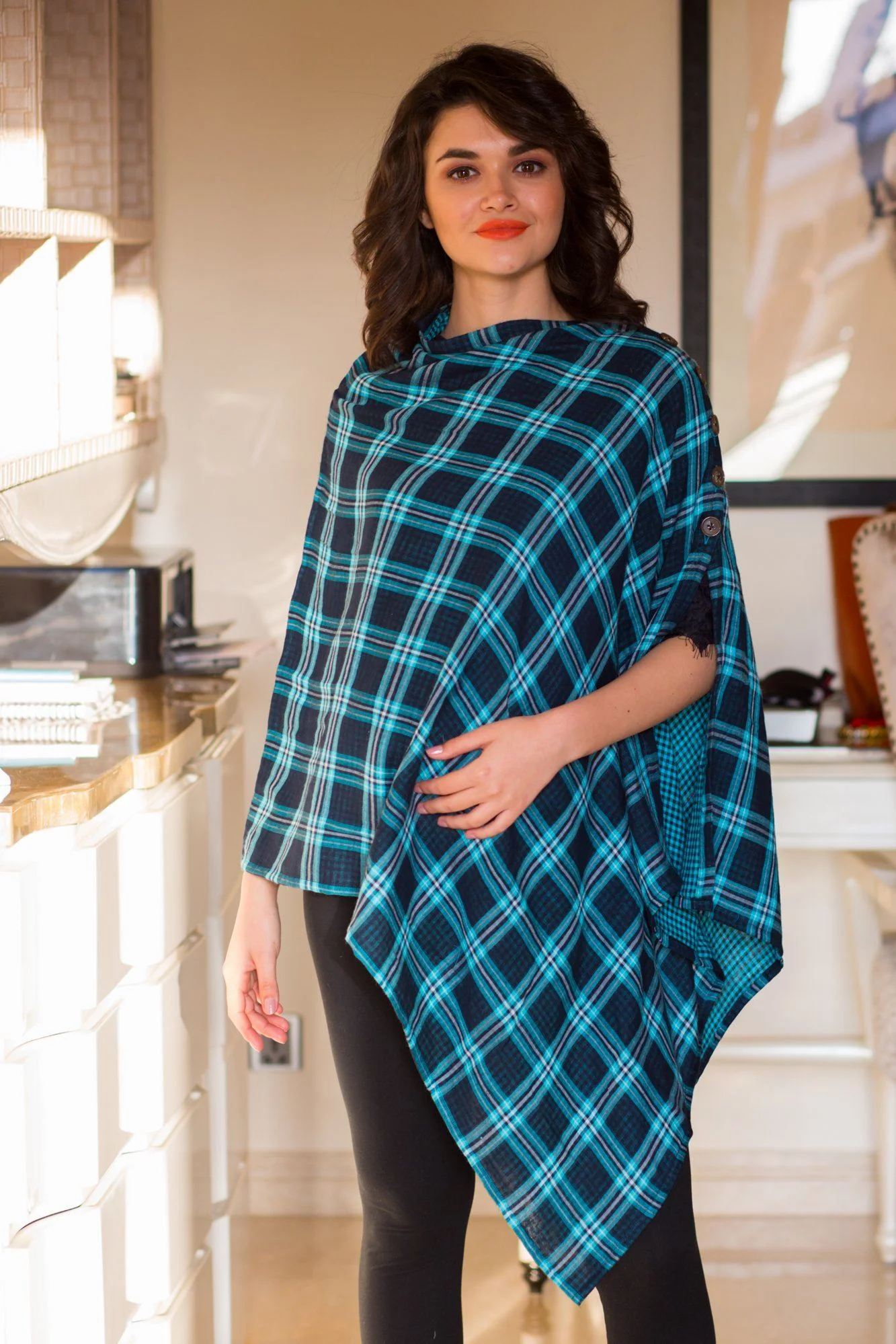 2 in 1 Double Sided Luxe Ocean Plaid Nursing Stole - Chenance