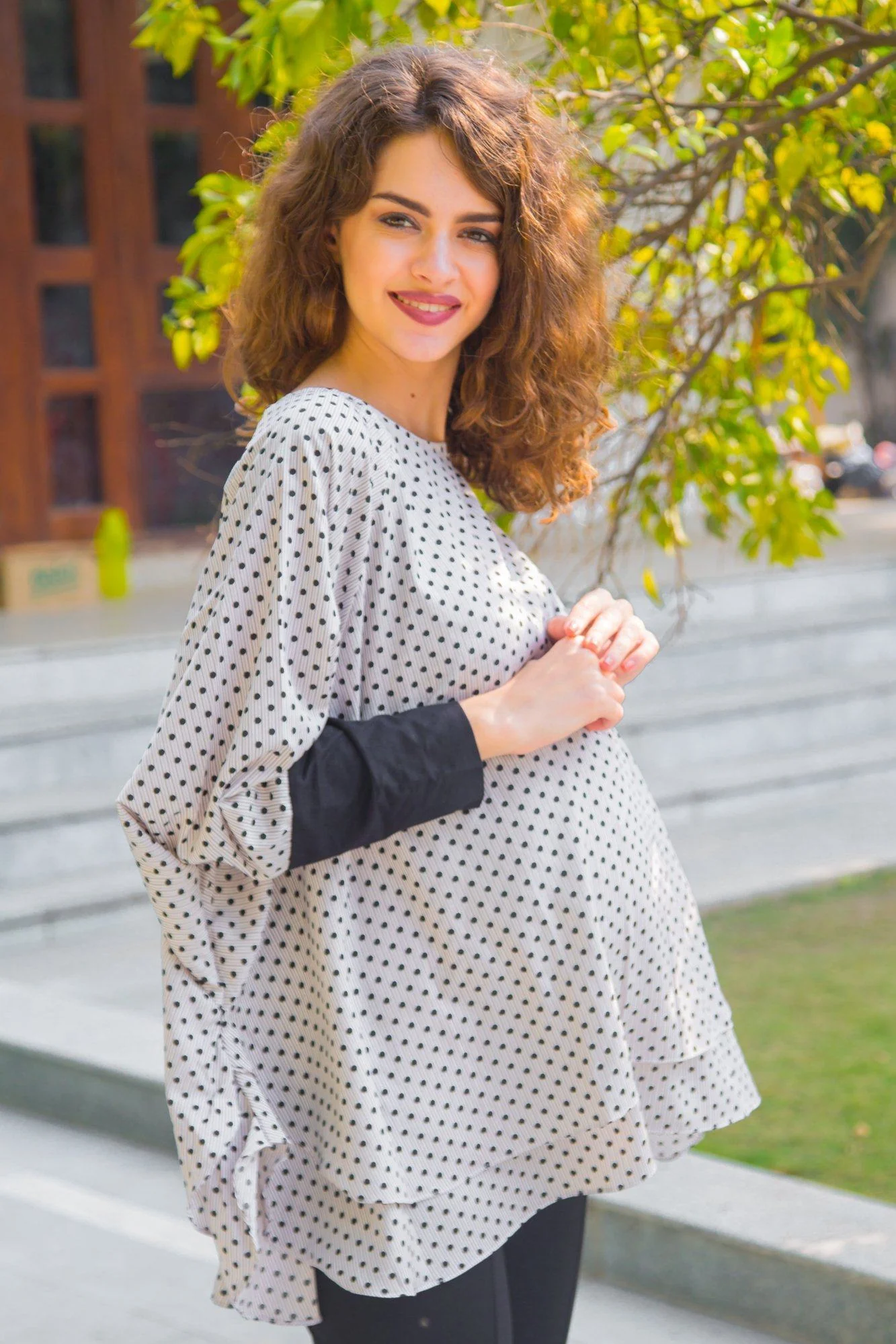 Comfy Layered Polka Maternity Top - Chenance