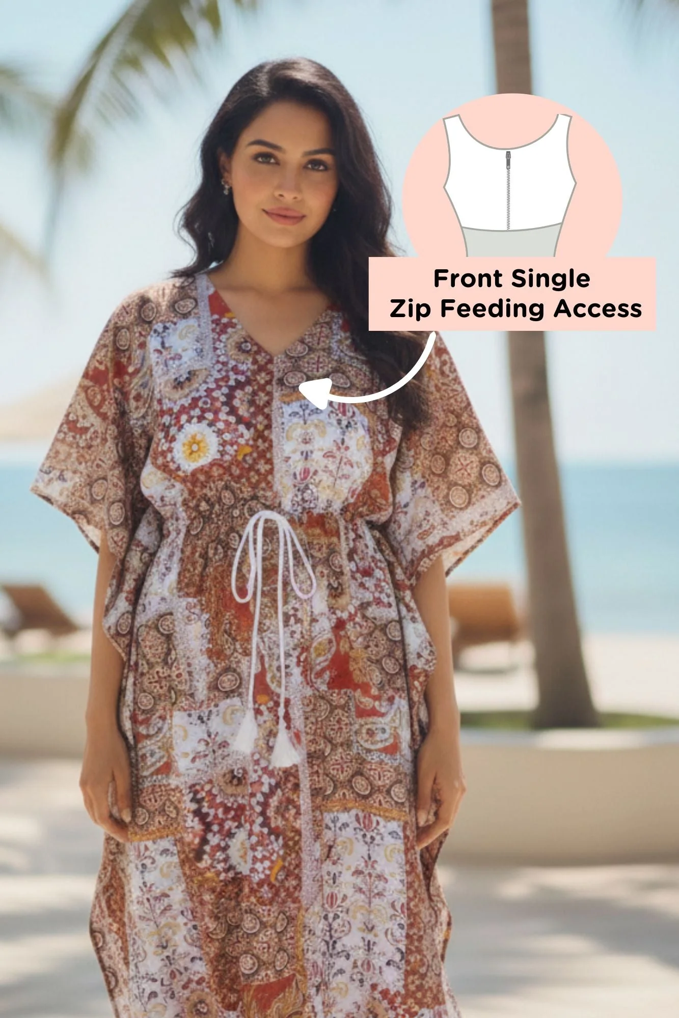 Rust Blossom Maternity & Nursing Kaftan (100% Cotton) - Chenance