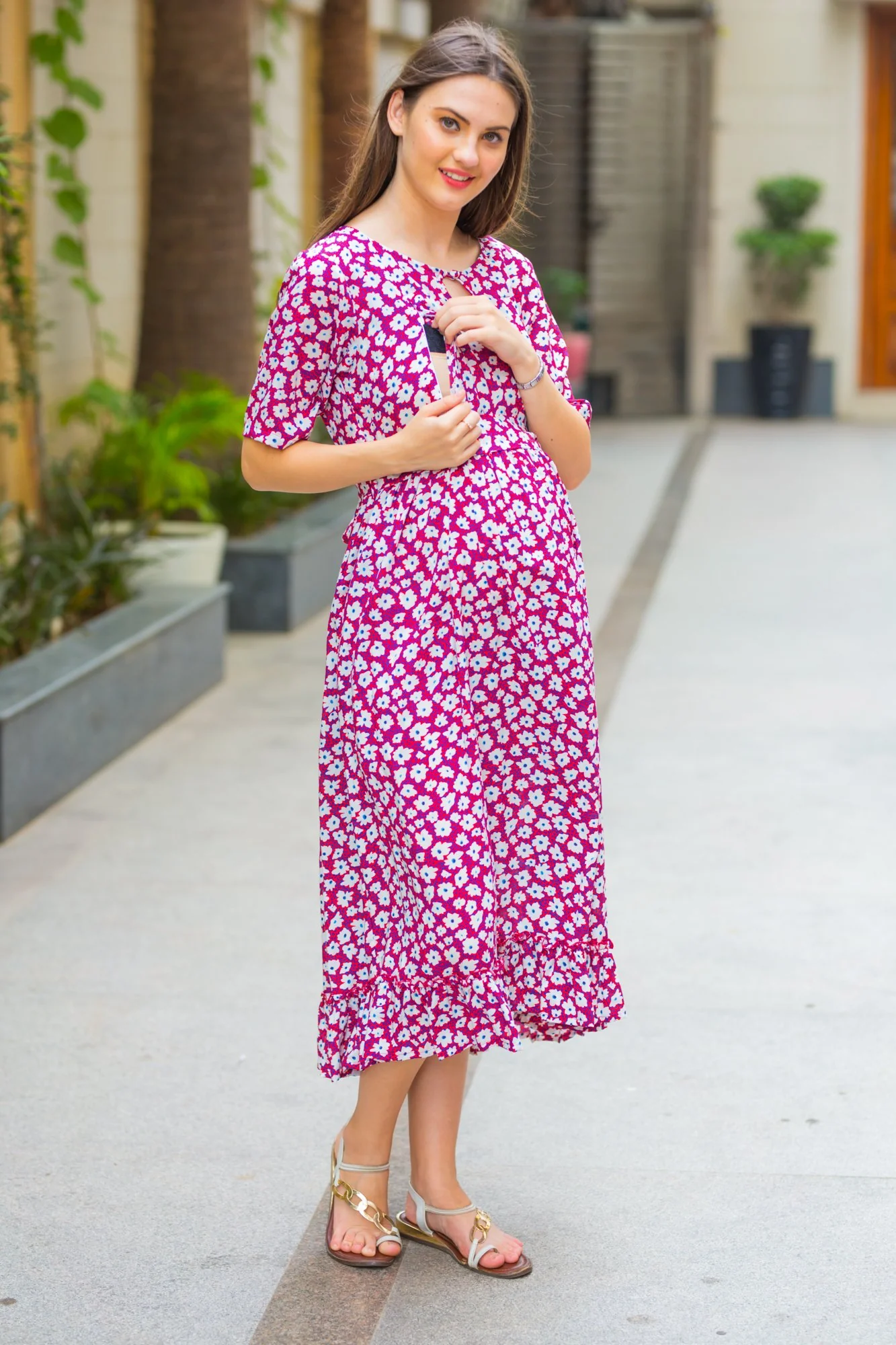 Pristine Chic Concealed Zips Nursing Dress - Chenance