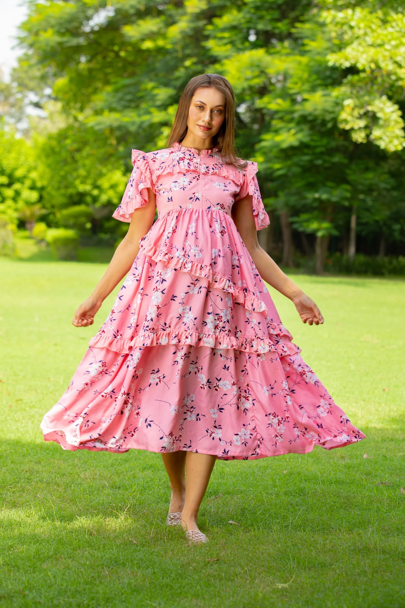 Bubblegum Blossom Maternity & Nursing Frill Dress - Chenance