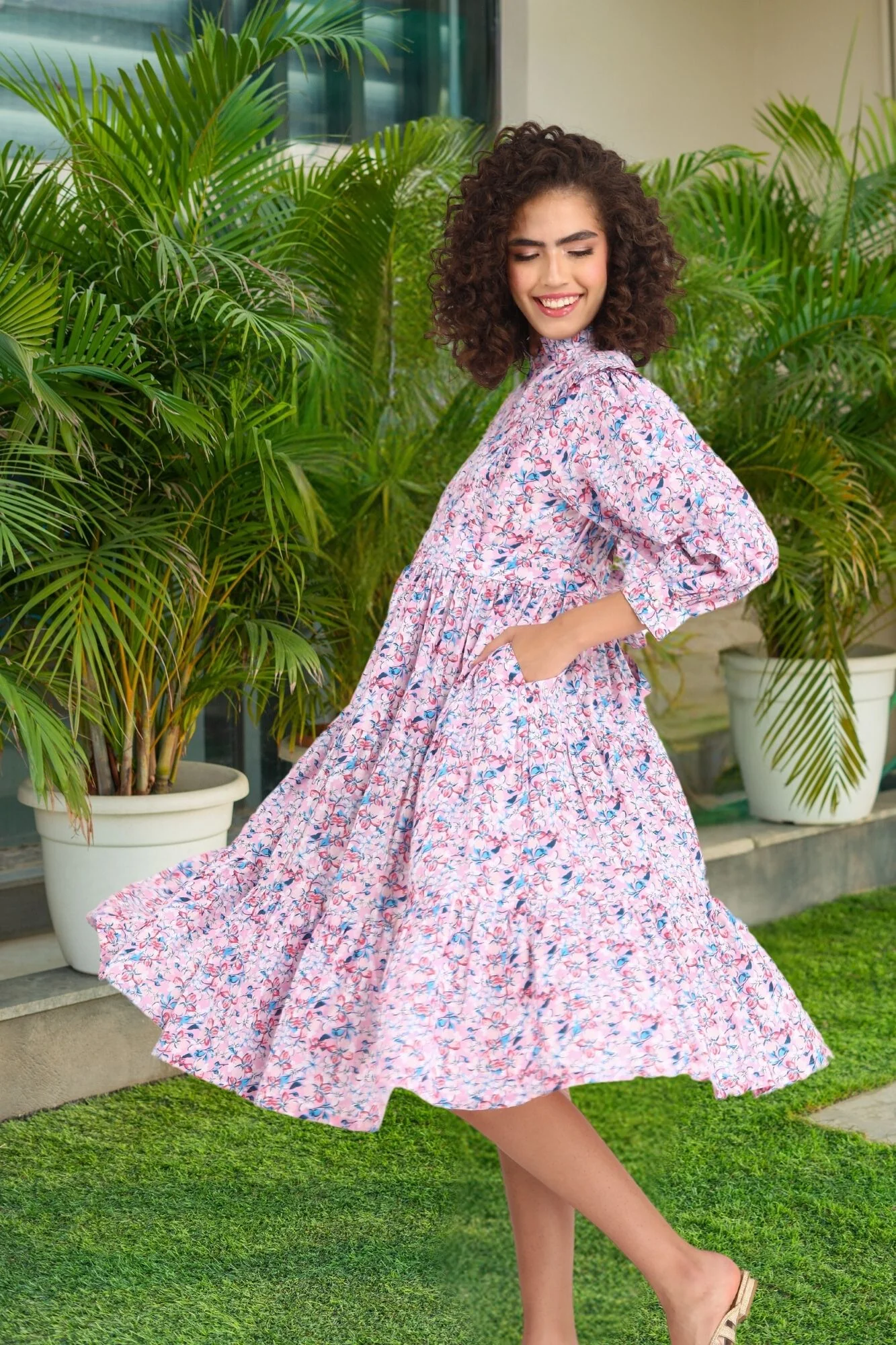 Vintage Baby Pink Maternity & Nursing Layered Dress (100% Cotton) - Chenance