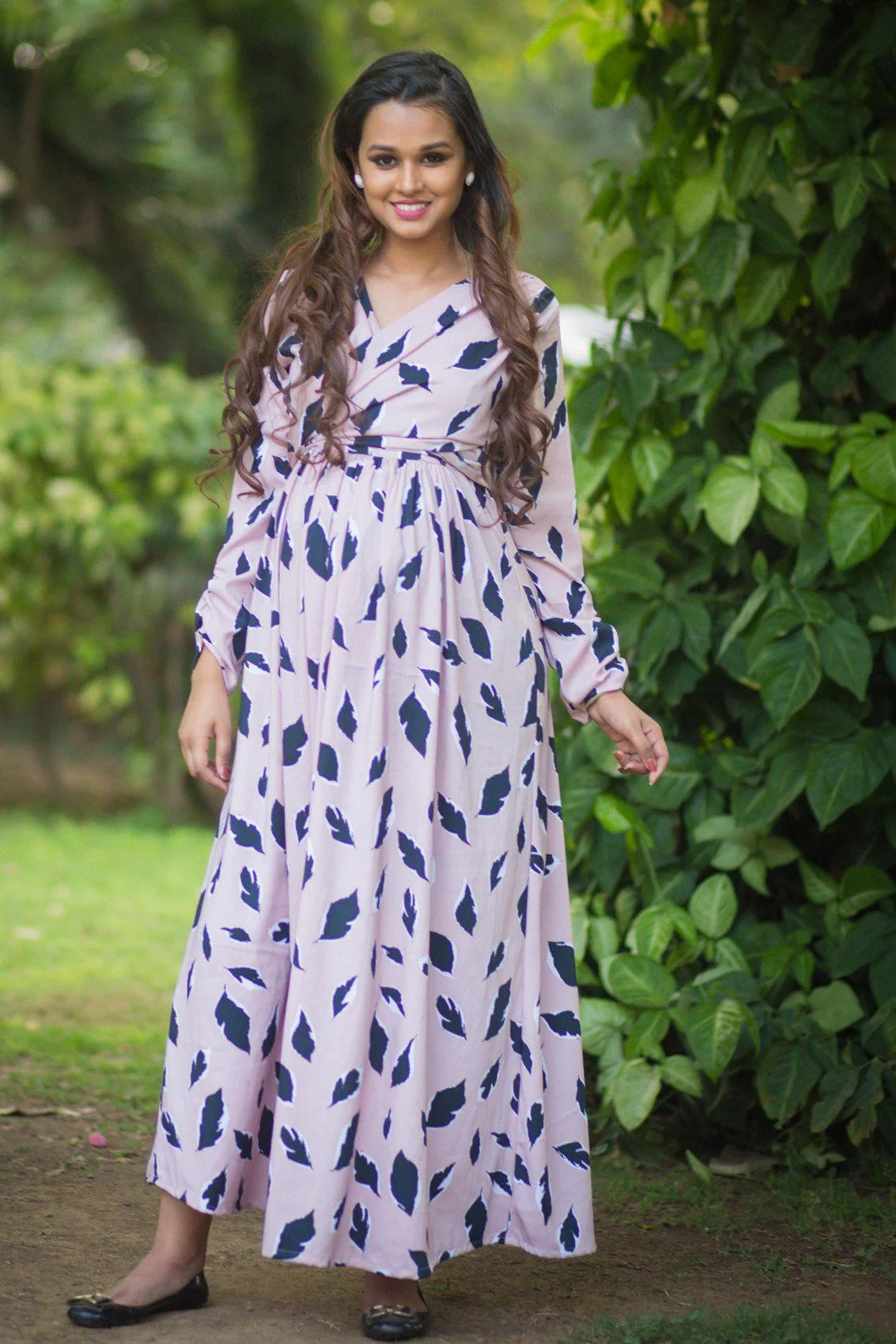 Petal Print Crepe Maternity & Nursing Wrap Dress - Chenance