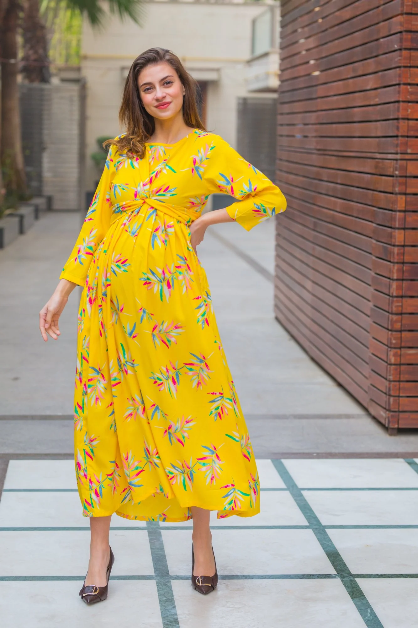 Daffodil Floral Maternity Knot Dress - Chenance