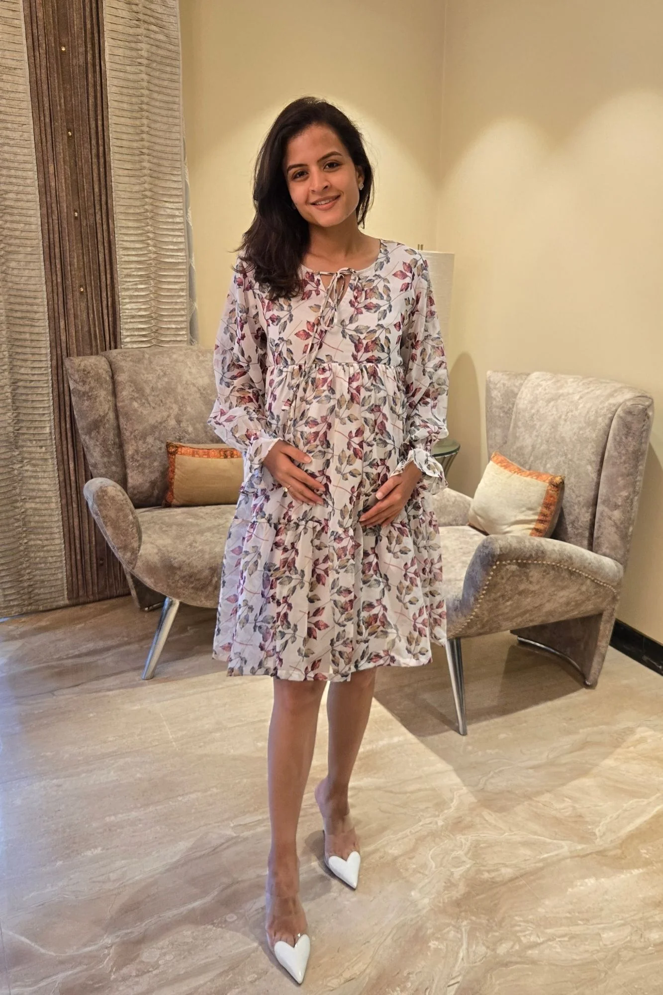 Soothing White Maternity Gathered Dress - Chenance