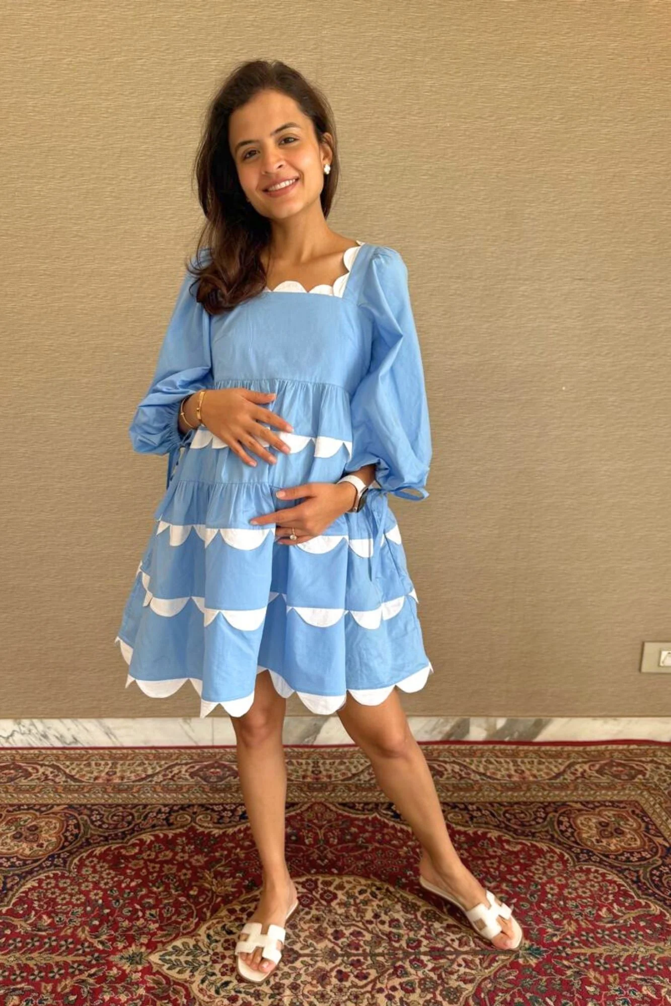 Luxe Graceful Blue Maternity Dress (100% Cotton) - Chenance