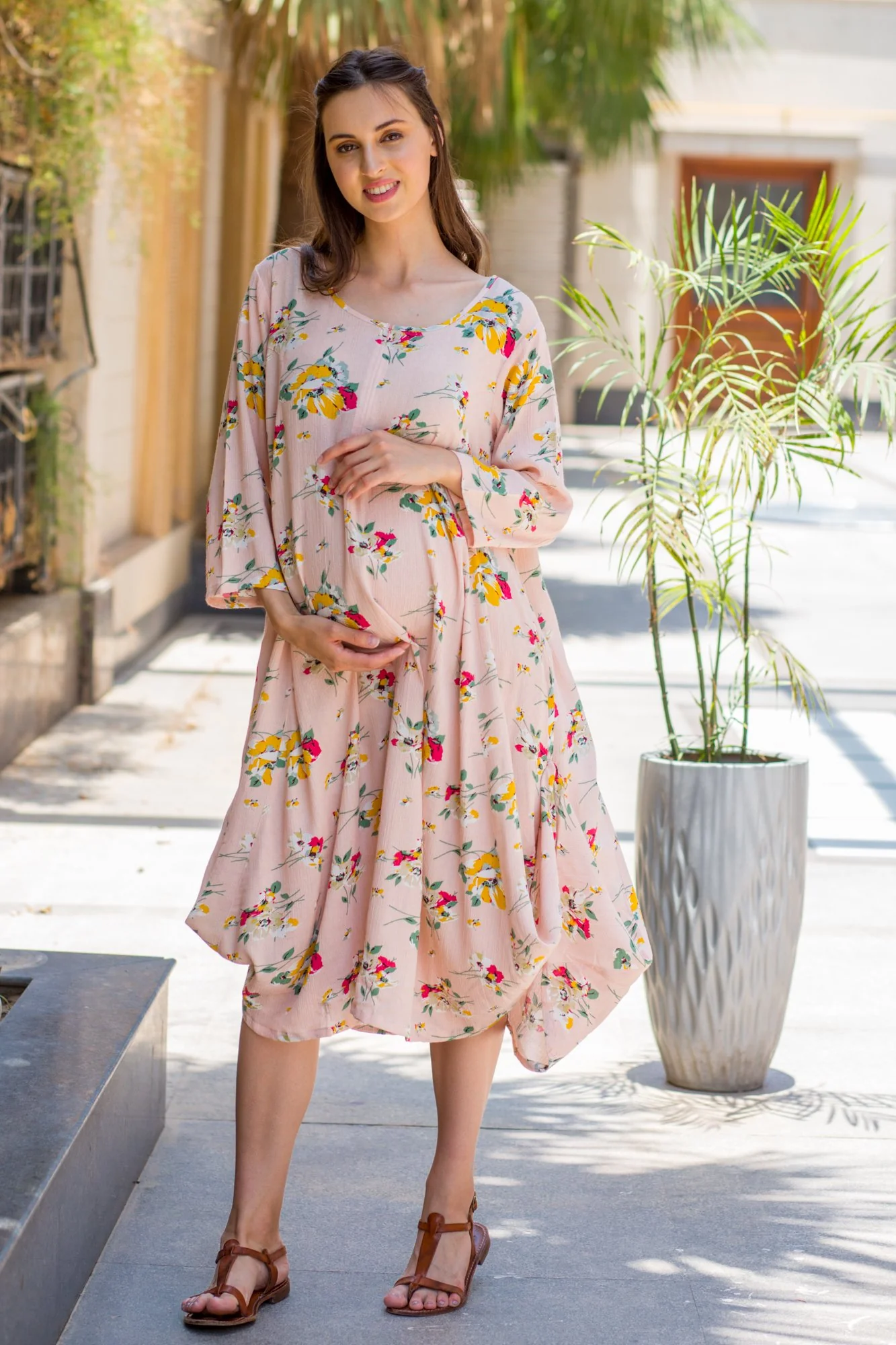 Salmon Cowl Maternity & Nursing Dual Dress Kurta - Chenance