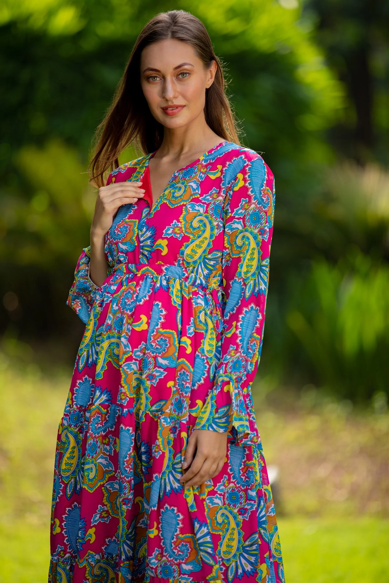 Rosy Paisley Floral Maternity & Nursing Layer Dress - Chenance