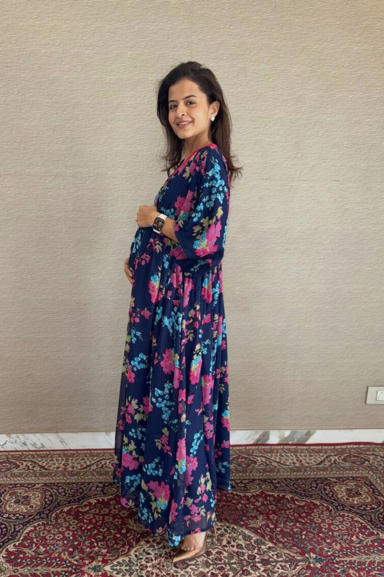 Midnight Blue Floral Maternity Kaftan Dress - Chenance