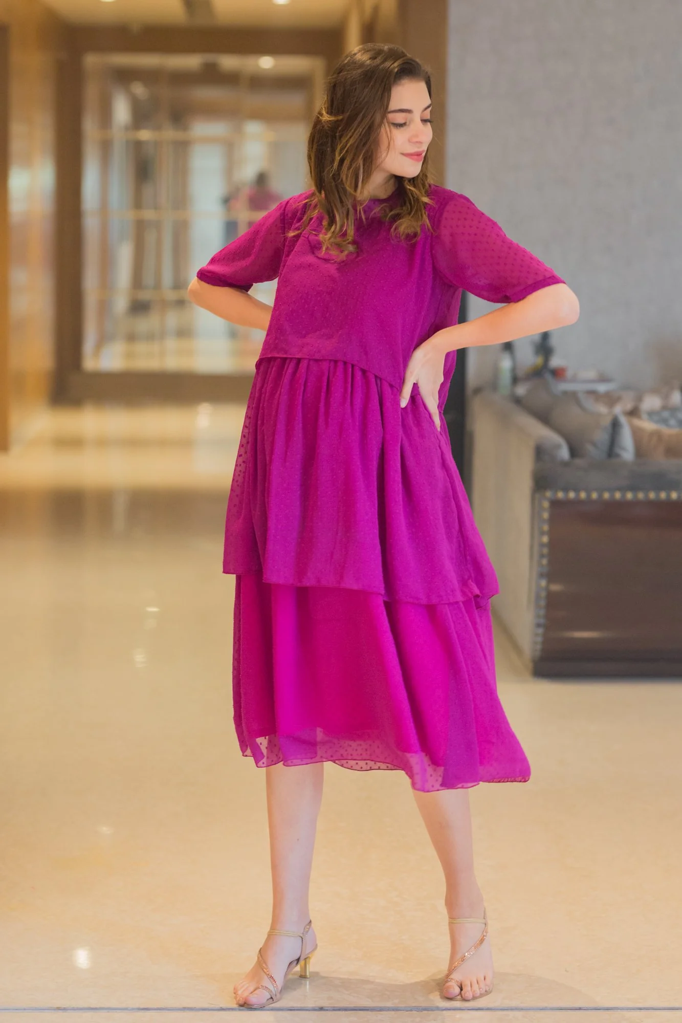Lilac Dobby Maternity & Nursing Layer Dress - Chenance