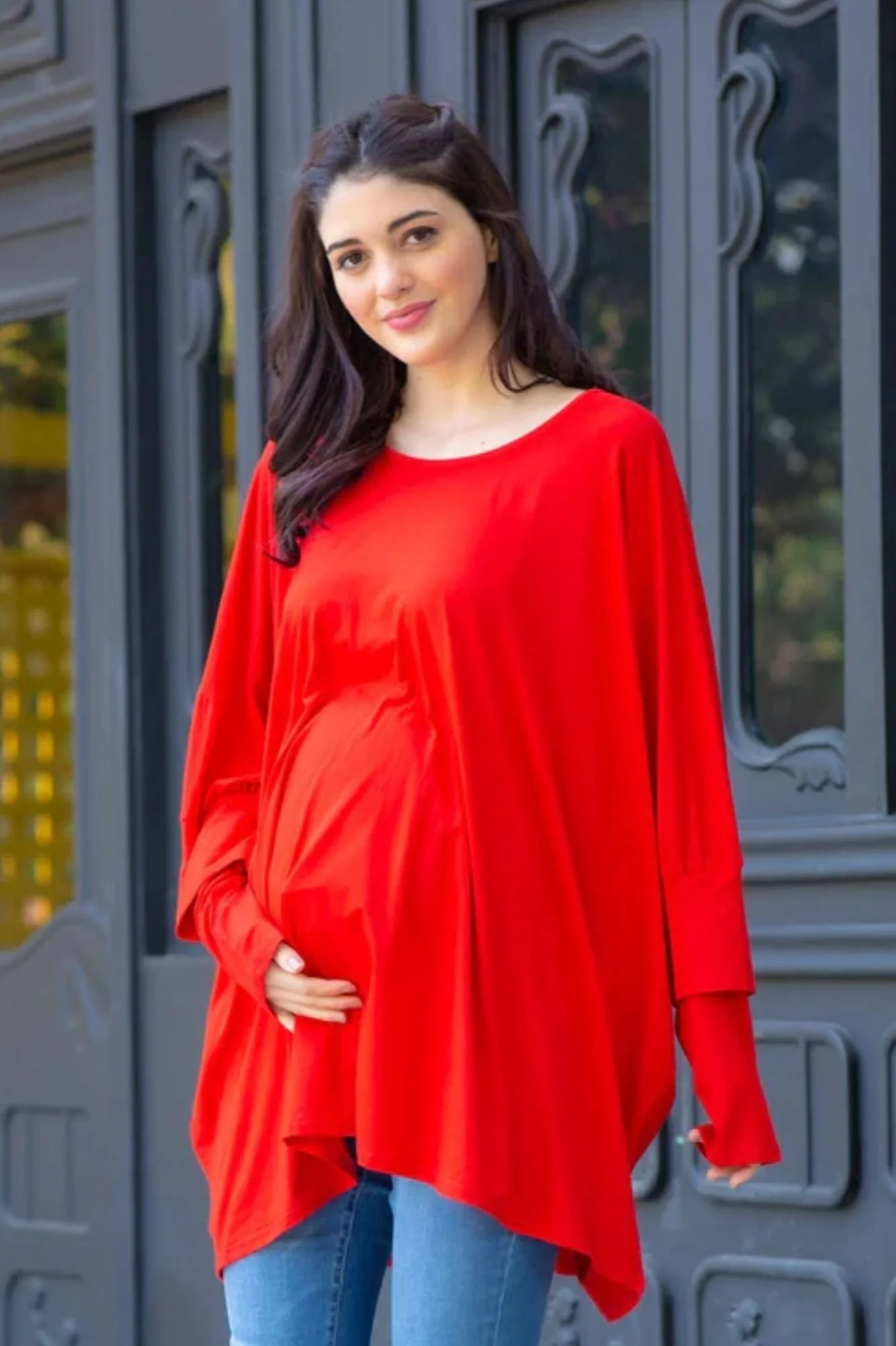 Berry Red Stretchable Maternity Kaftan Top - Chenance