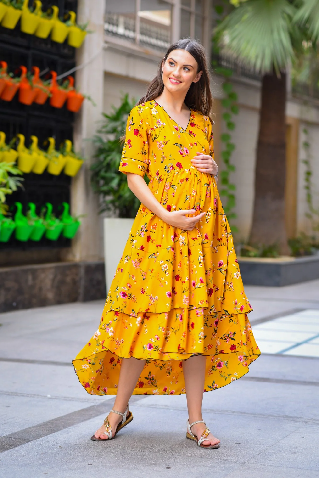 Happy Floral Maternity & Nursing Flair Dress - Chenance