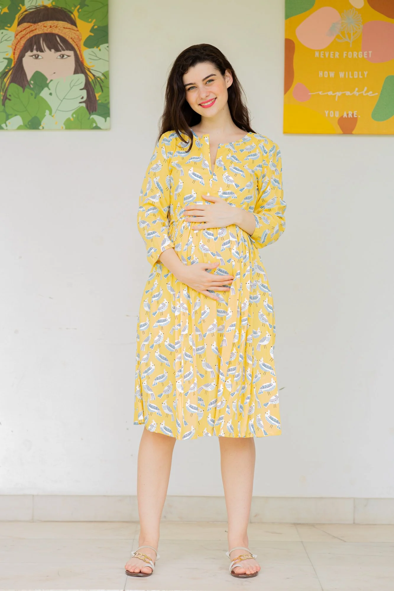 Butter Yellow Maternity & Nursing Dress - Chenance