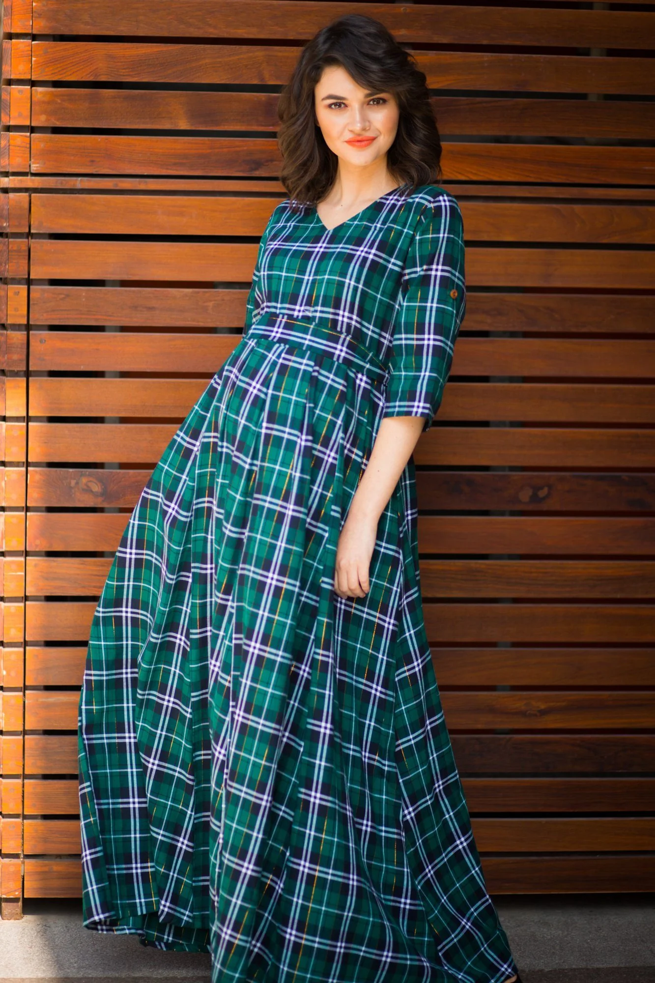 Nautical Teal Plaid Maternity & Nursing Maxi Dress - Chenance