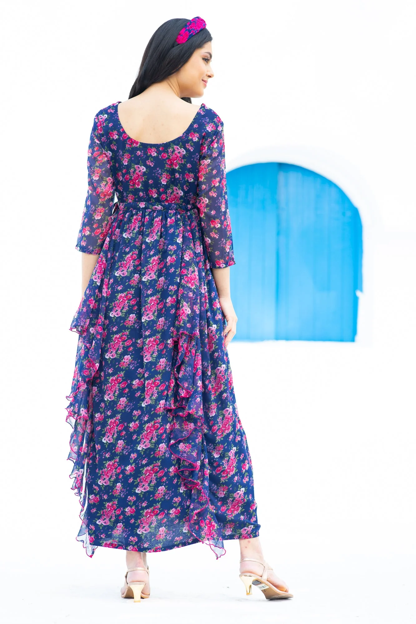 Midnight Bloom Maternity & Nursing Flow Dress - Chenance