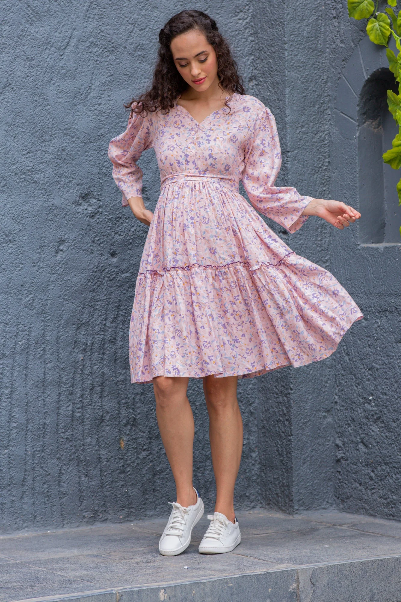 Sassy Rose Quartz Blooming Maternity & Nursing Flair Dress - Chenance