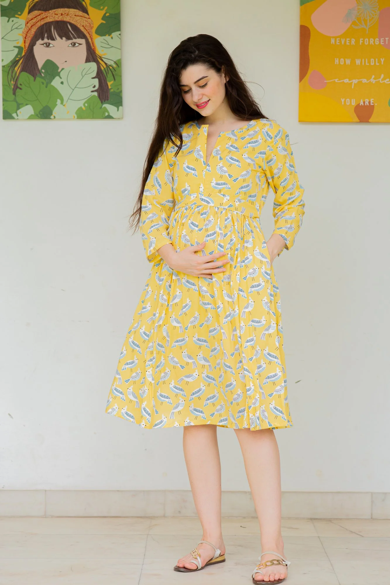 Butter Yellow Maternity & Nursing Dress - Chenance