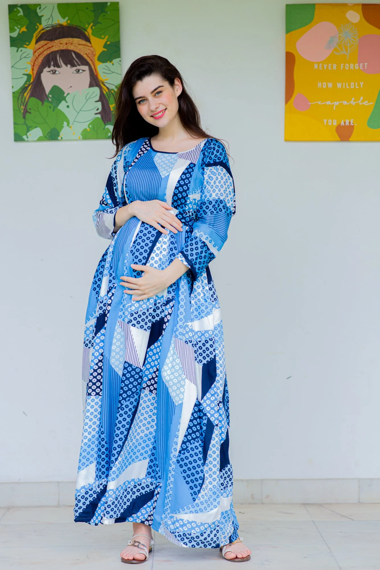 Royal Blue Concealed Zip Maternity & Nursing Maxi - Chenance