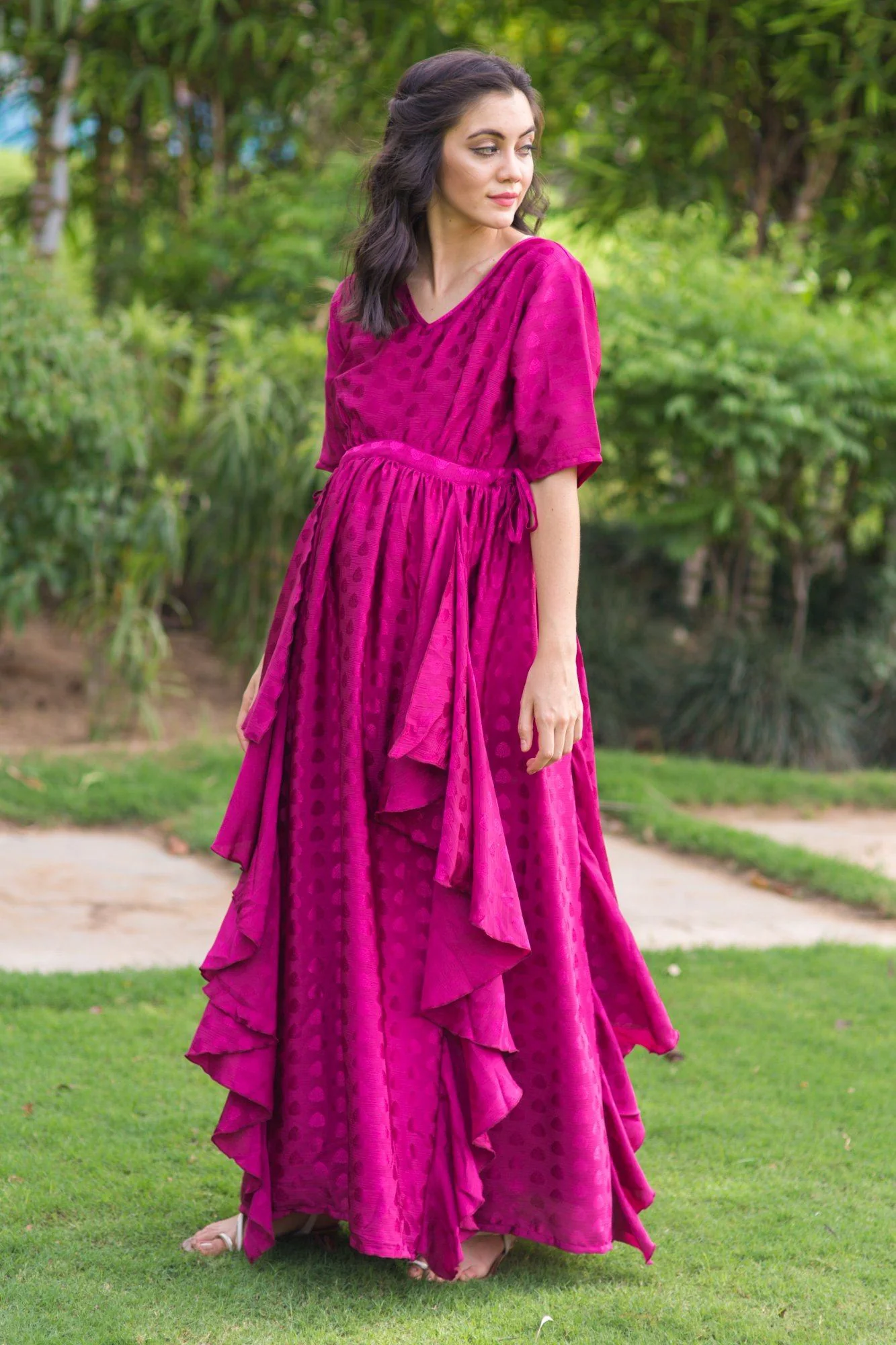 Luxe Rosewood Embellished Satin Maternity Dress - Chenance