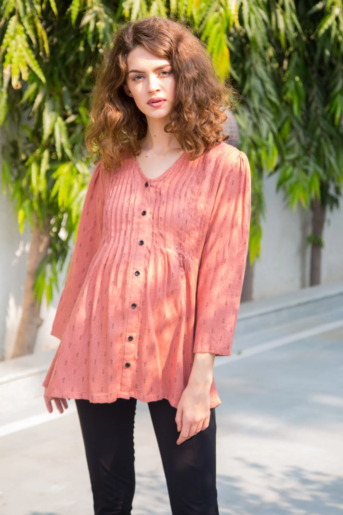 Soft Peach Pintucks  Maternity & Nursing Top - Chenance