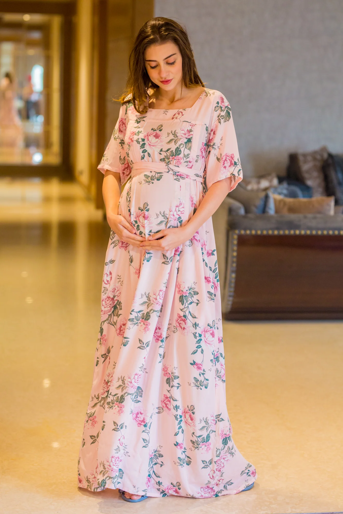 Rosy Pink Maternity & Nursing Night Dress - Chenance
